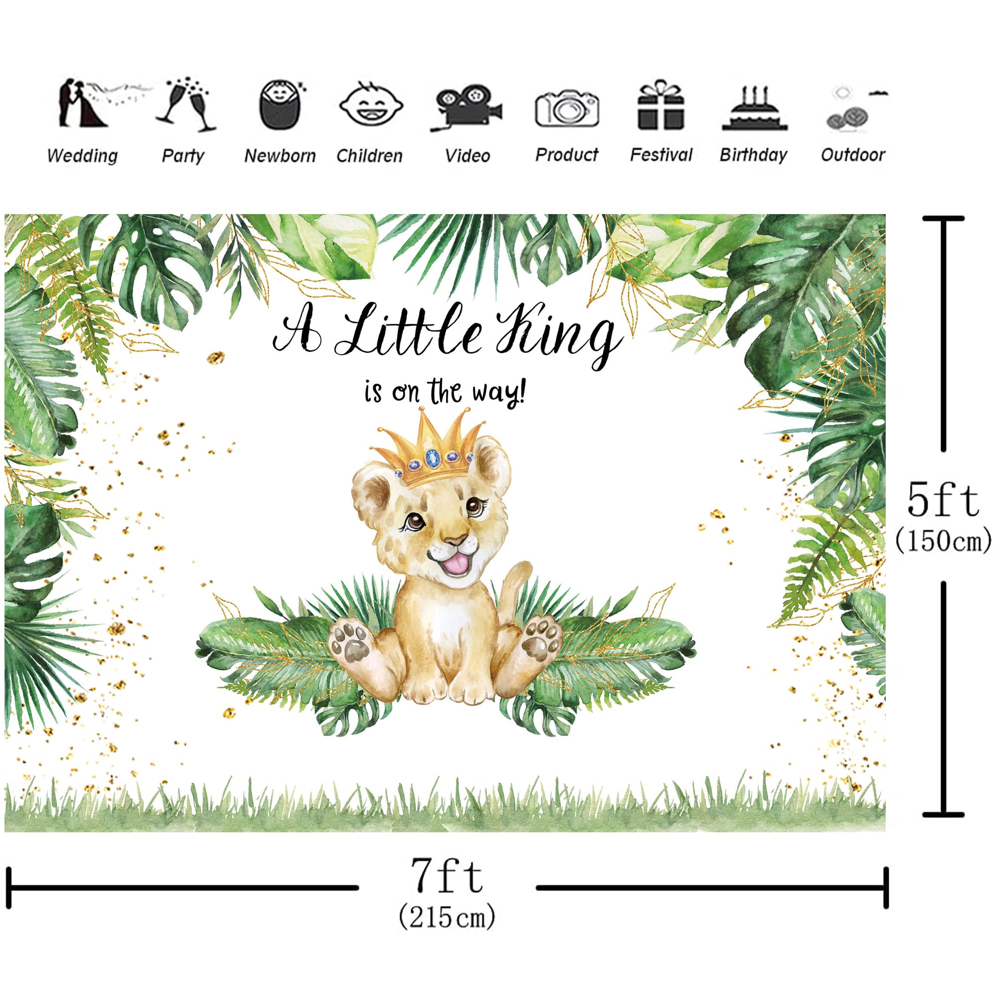 Hilioens 7  5Ft Lion Baby Shower Backdrop A Little King Is On The Way Background Safari Baby Boy Lion Baby Shower Party Cake Tab