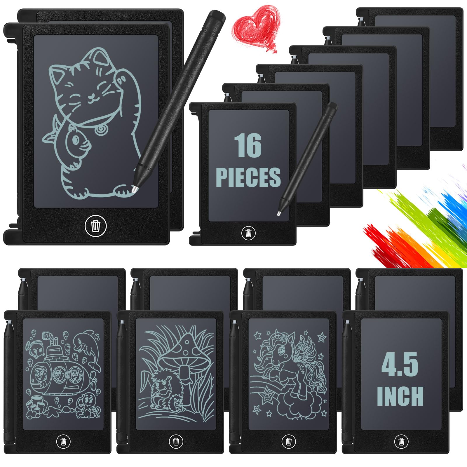 Nezyo 16 Pieces 4.5 Inch Mini Lcd Writing Tablet Electronic Doodle Board For Colorful Drawing Tablet Erasable Writing Pad Reusab