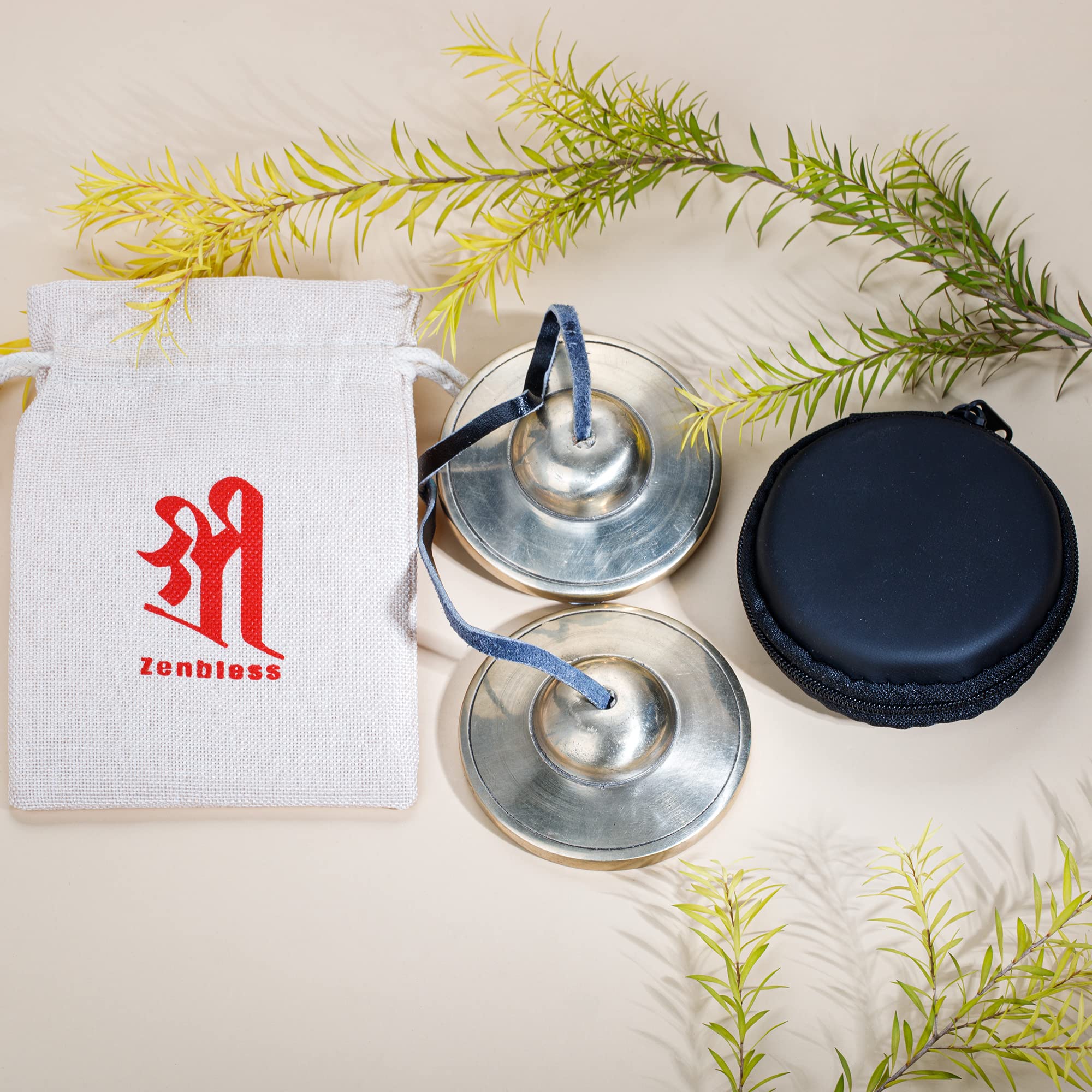 Zenbless Tibetan Tingsha Cymbals 2Pcs, With Storage Box And Fabric Case,Meditation White Brass Chime Bells For Spiritual Healing