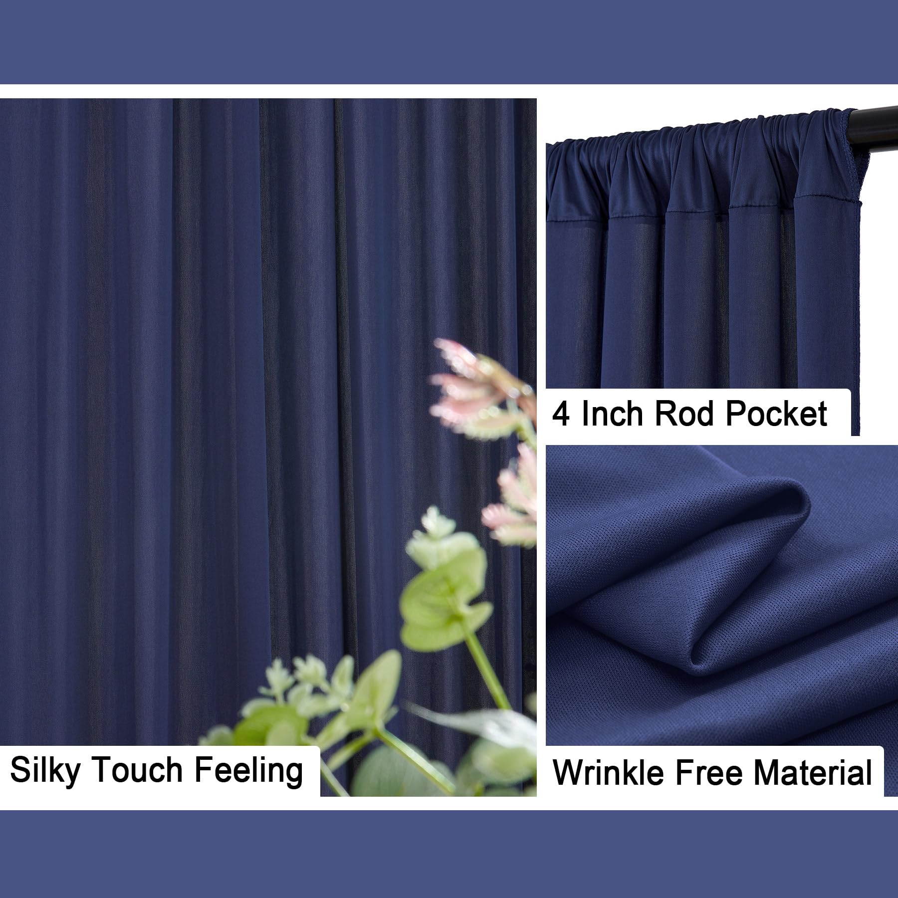 10 Ft X 30 Ft Wrinkle Free Navy Blue Backdrop Curtain Panels, Polyester Photography Backdrop Drapes, Wedding Party Home Decorati