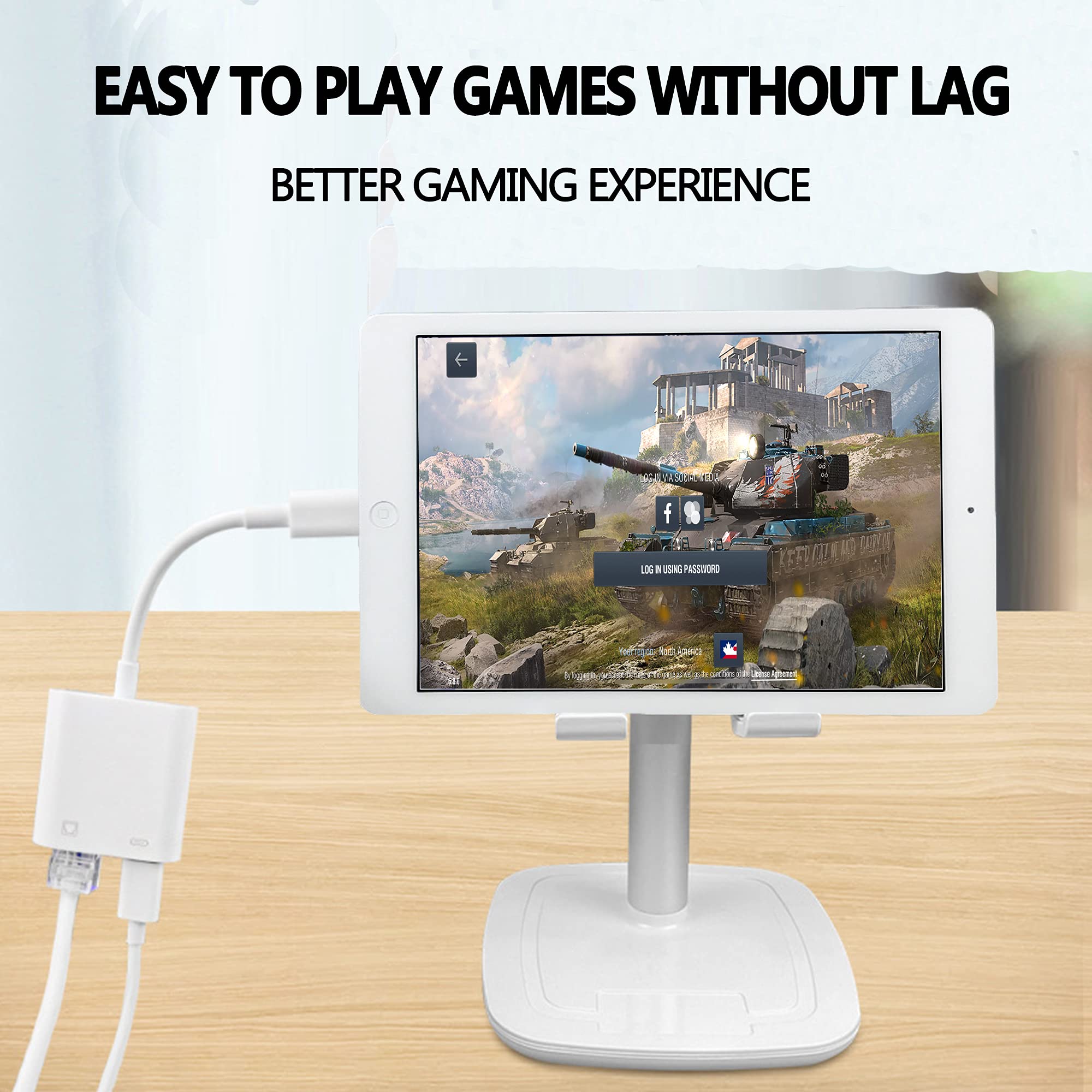 Lightning To Rj45 Ethernet Lan Network Adapter With Charge Port For Select Iphone,Ipad Models 100Mbps Charging Plug And Play