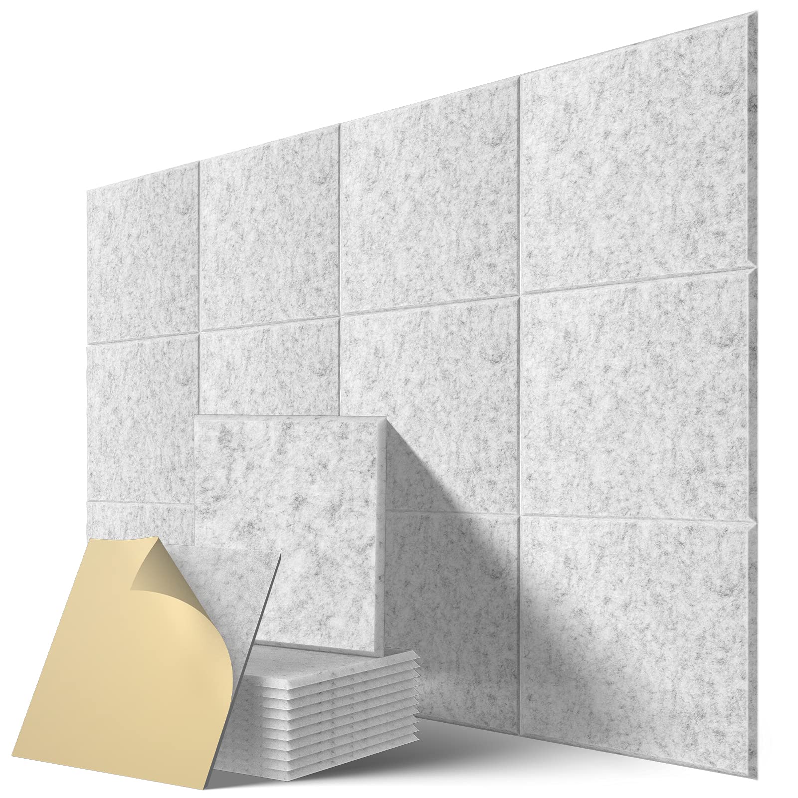 Lebenforce Self Adhesive Acoustic Panels Tiles 12 Pack, 12'' X 12'' X 0.4'' Polyester Sound Proof Padding, High Density Soundpro