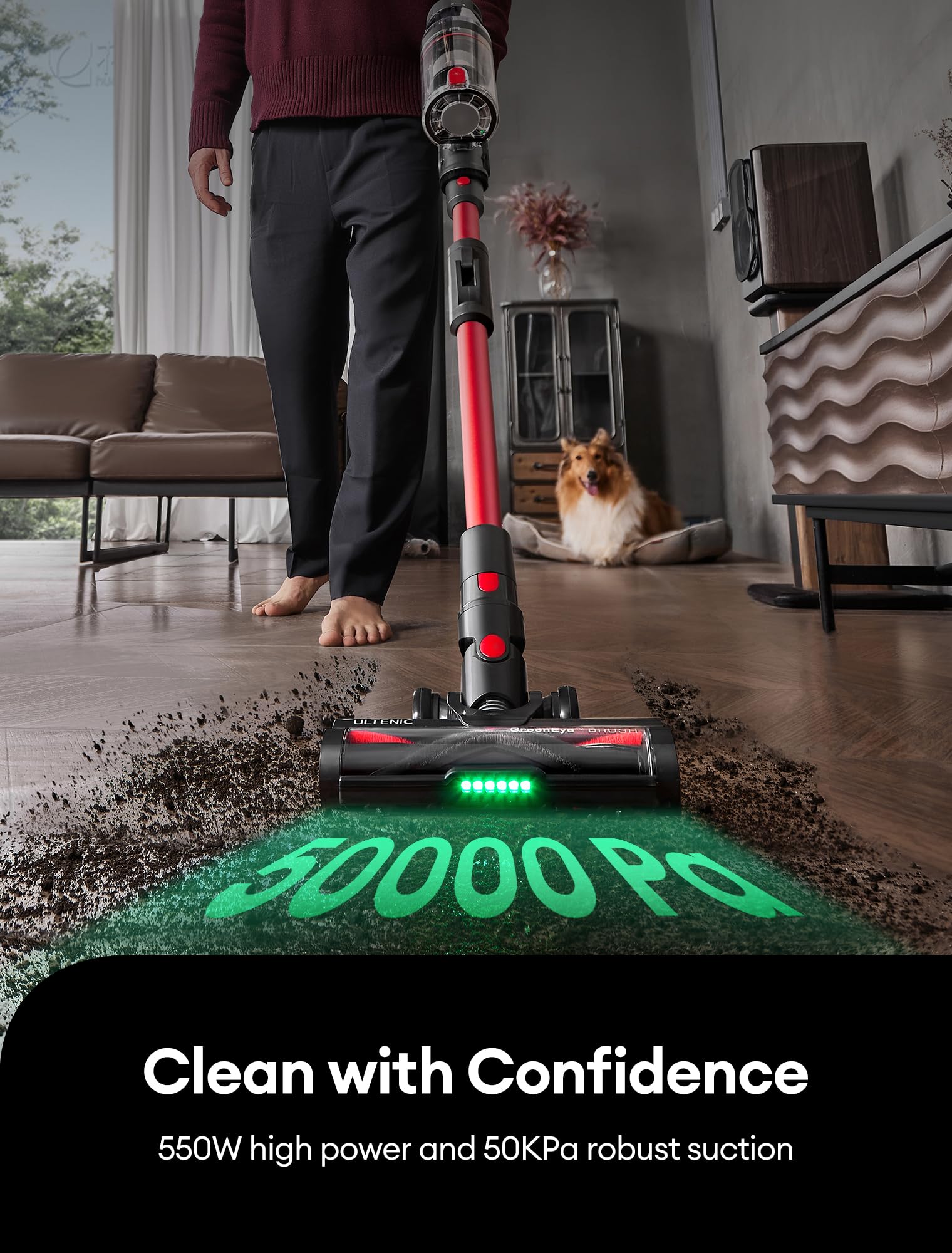 Ultenic Cordless Vacuum Cleaner, 550W/50Kpa, 60Mins Runtime, Stick Vacuum Cordless Rechargeable With 180Bendable Wand, Anti-Tang