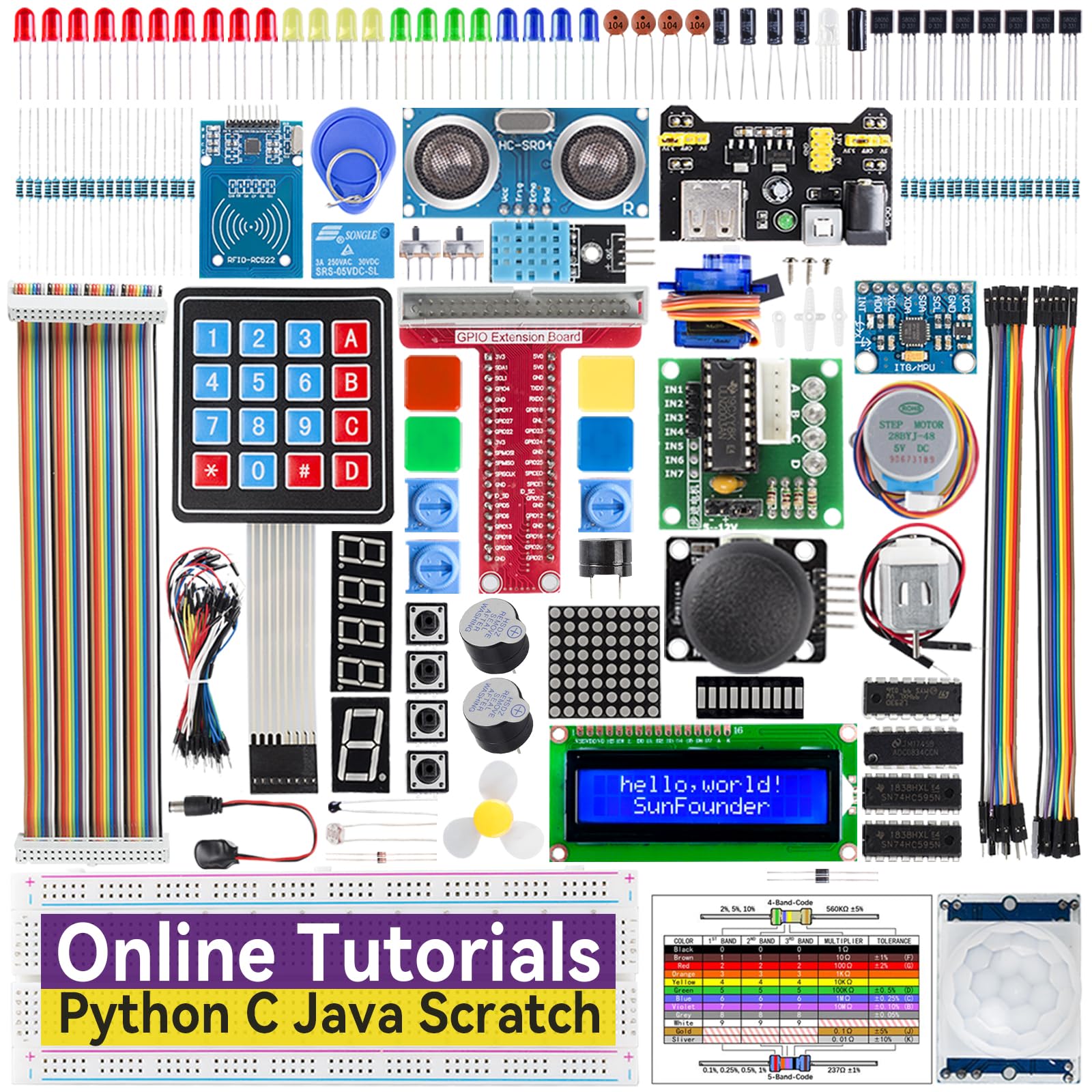 Sunfounder Starter Kit For Raspberry Pi 5 4 B 3 B+ 400, 800+ Page Online Tutorials, Python C Java Scratch Node.Js, 120+ Projects