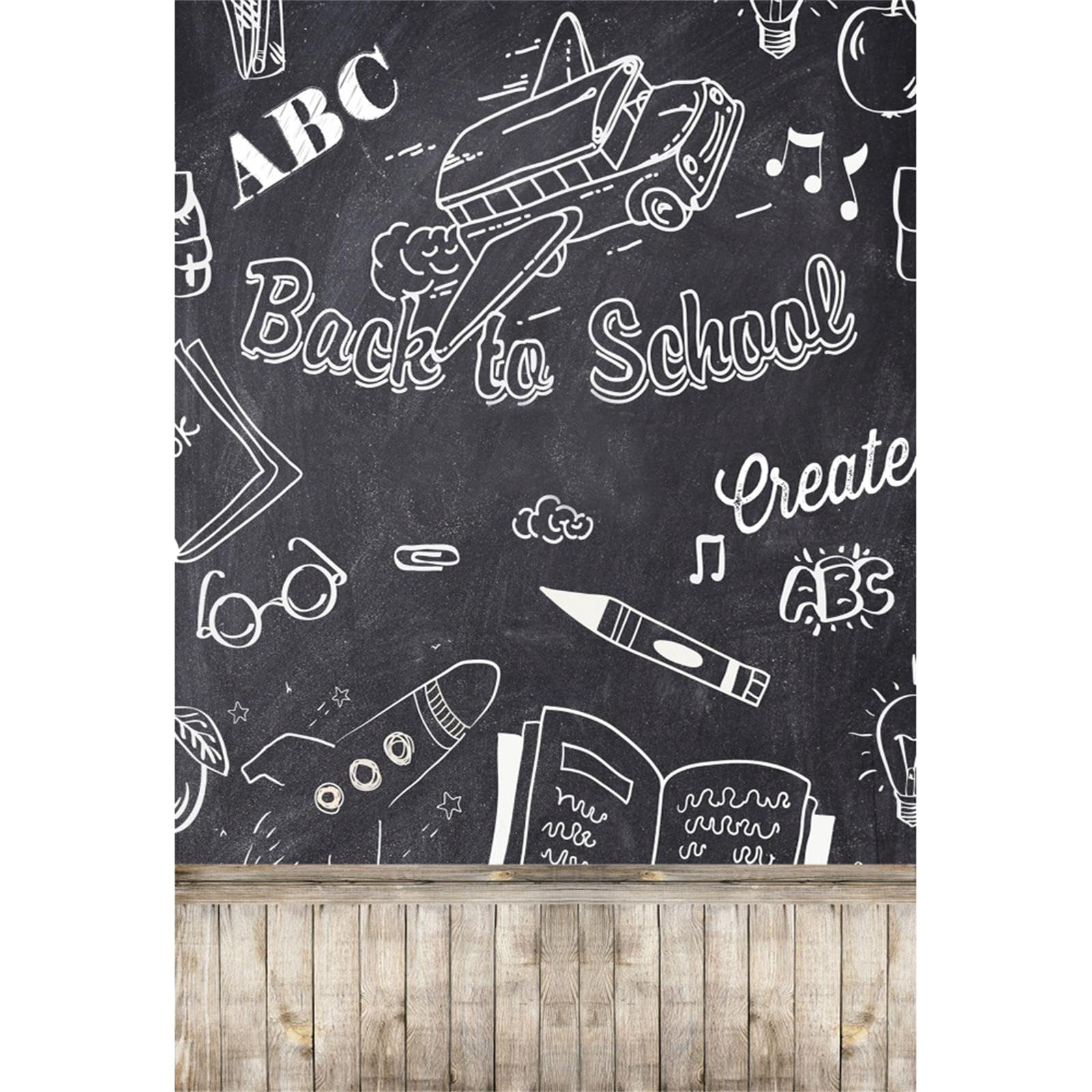 Laeacco 5X6.5Ft Back To School Backdrop Rustic Blackboard Vintage Wooden Floor Photography Background Classroom Chalk Drawing Letters Back To School Theme Party Background Students Photo Portraits