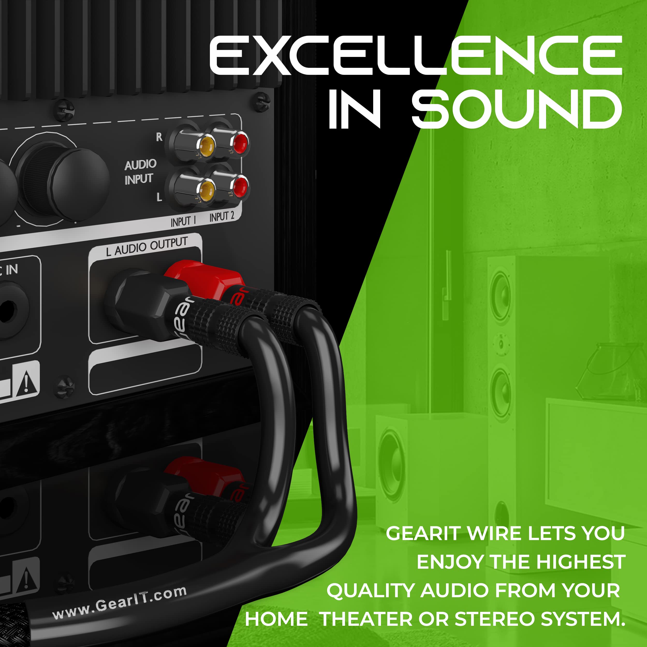 Gearit 10Awg Speaker Cable Wire With Gold Plated Banana Tip Plugs (25 Feet) In Wall Cl2 Rated, Heavy Duty Braided, 99.9% Oxygen