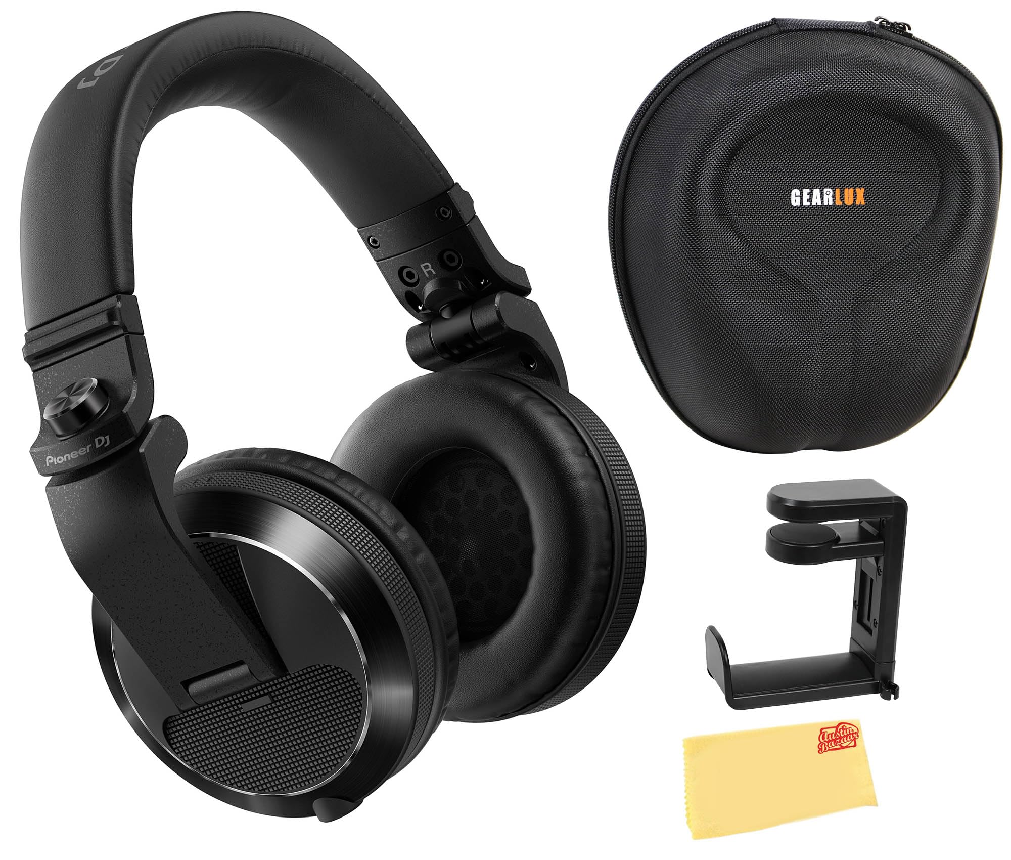 Pioneer DJ HDJ-X7 Professional Over-Ear DJ Headphones - Black Bundle with Case, Stand, and Austin Bazaar Polishing Cloth