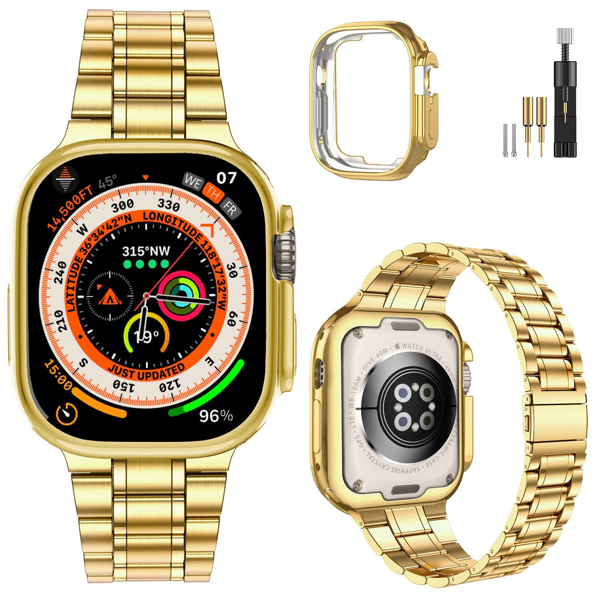 Miohhr Solid Stainless Steel Band Compatible With Apple Watch 49Mm, Metal Strap For Iwatch Series Ultra/Series 9 Women And Men,G