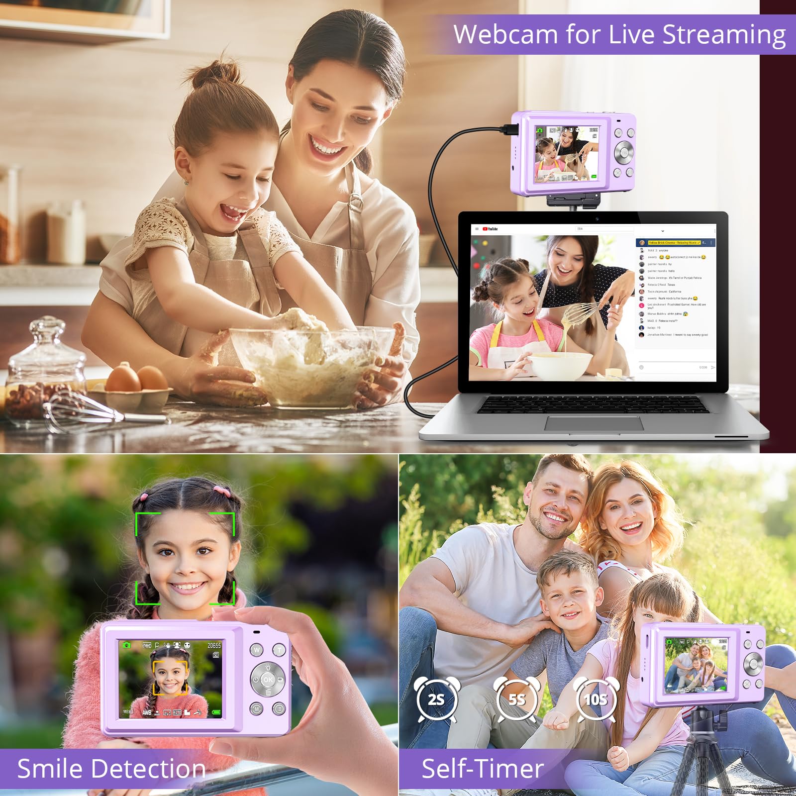 Digital Camera, 1080P 44Mp Digital Cameras For Photography, Digital Point And Shoot Camera For Kids With 16X Zoom, Anti-Shake, C