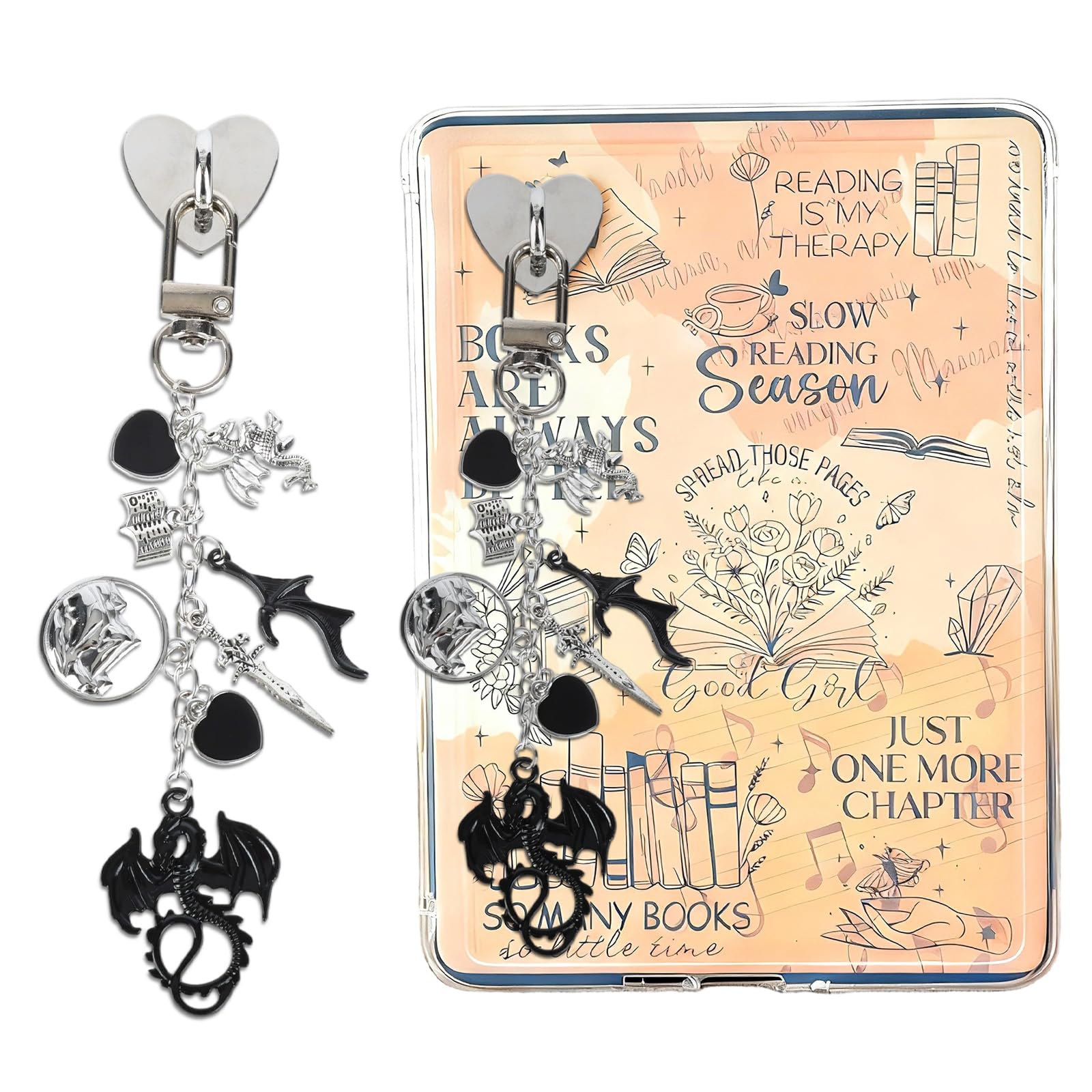 TAKEALOOKO Charm Chains for Kindle - Retro Dragon E-reader Phone Charm Bracelets, Gift for Reader Book Lovers Women Men, Compati