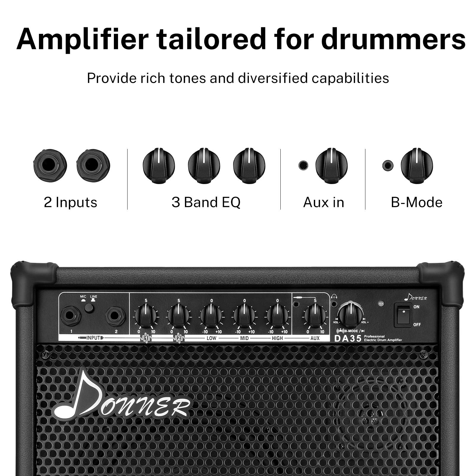 Donner Electric Drum Amp 35-Watt Electronic Drum Amplifier Da-35 Keyboard Speaker With Aux In And Wireless Audio Connection, Dru