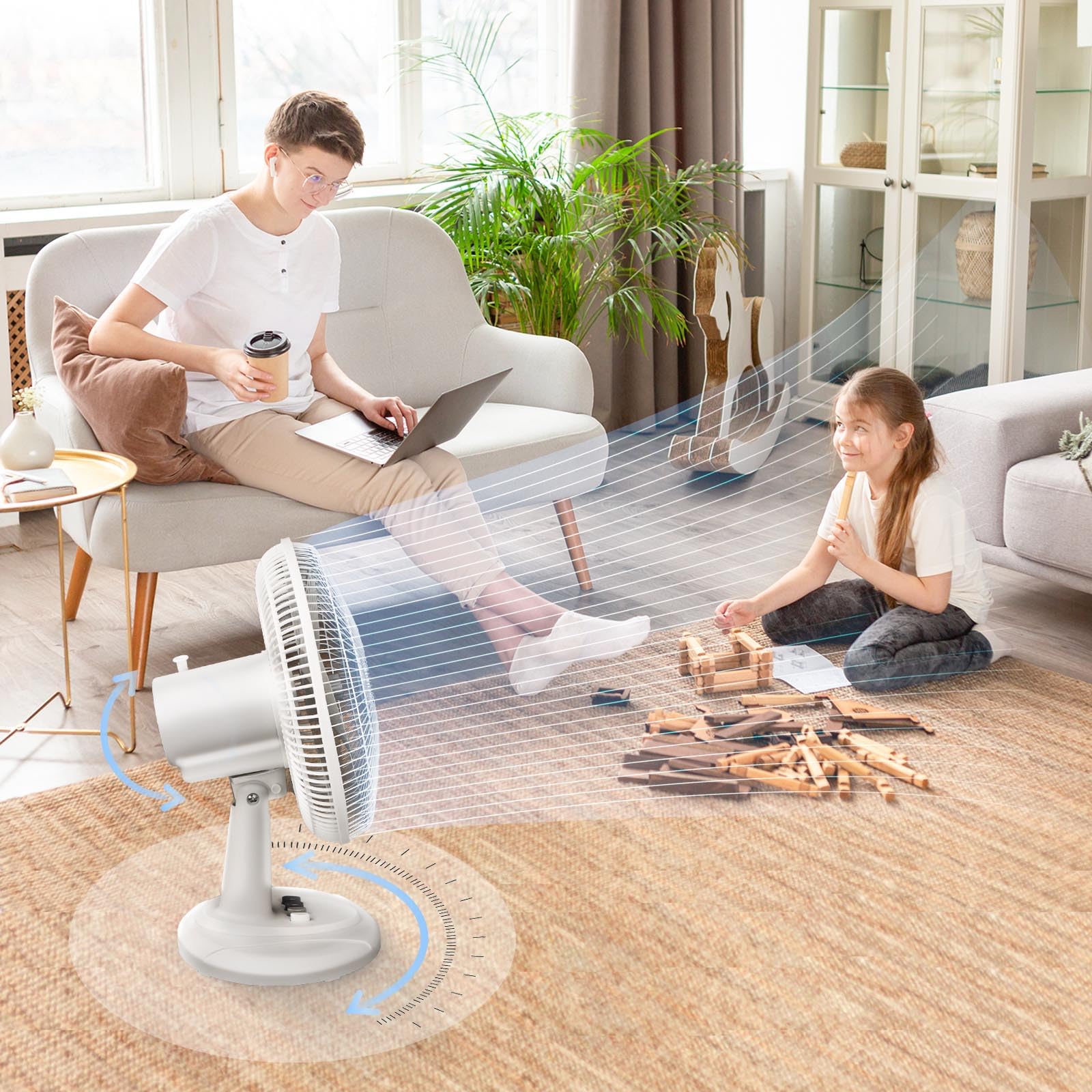 Beyond Breeze Oscillating Table Fan Quiet 3 Speed 12 Inch Adjustable Tilt Fan With Safety Grill, Ideal For Home, Office, Dorm