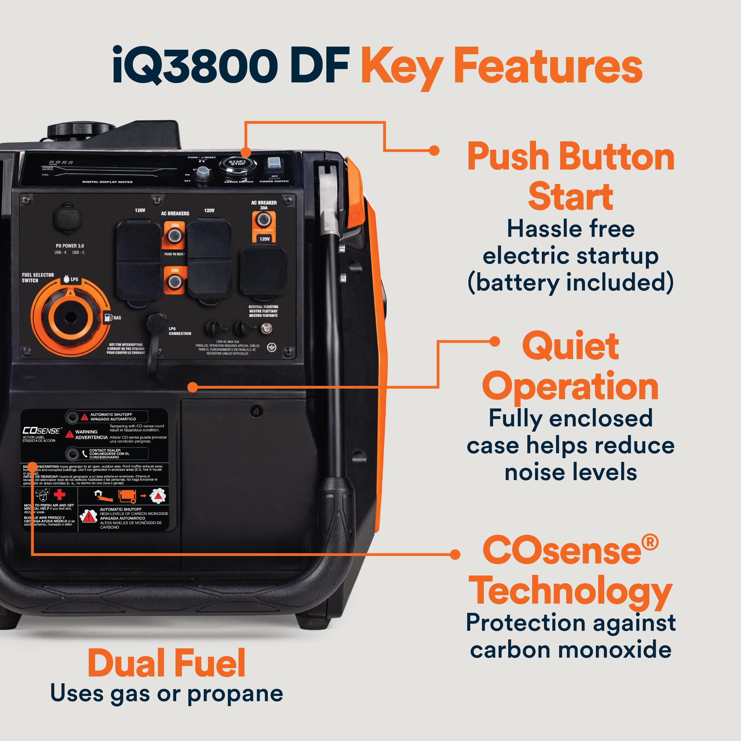 Generac 3,800-Watt Dual-Fuel Portable Inverter Generator - Gas And Propane Compatible - Quiet Operation - Clean, Stable Power -