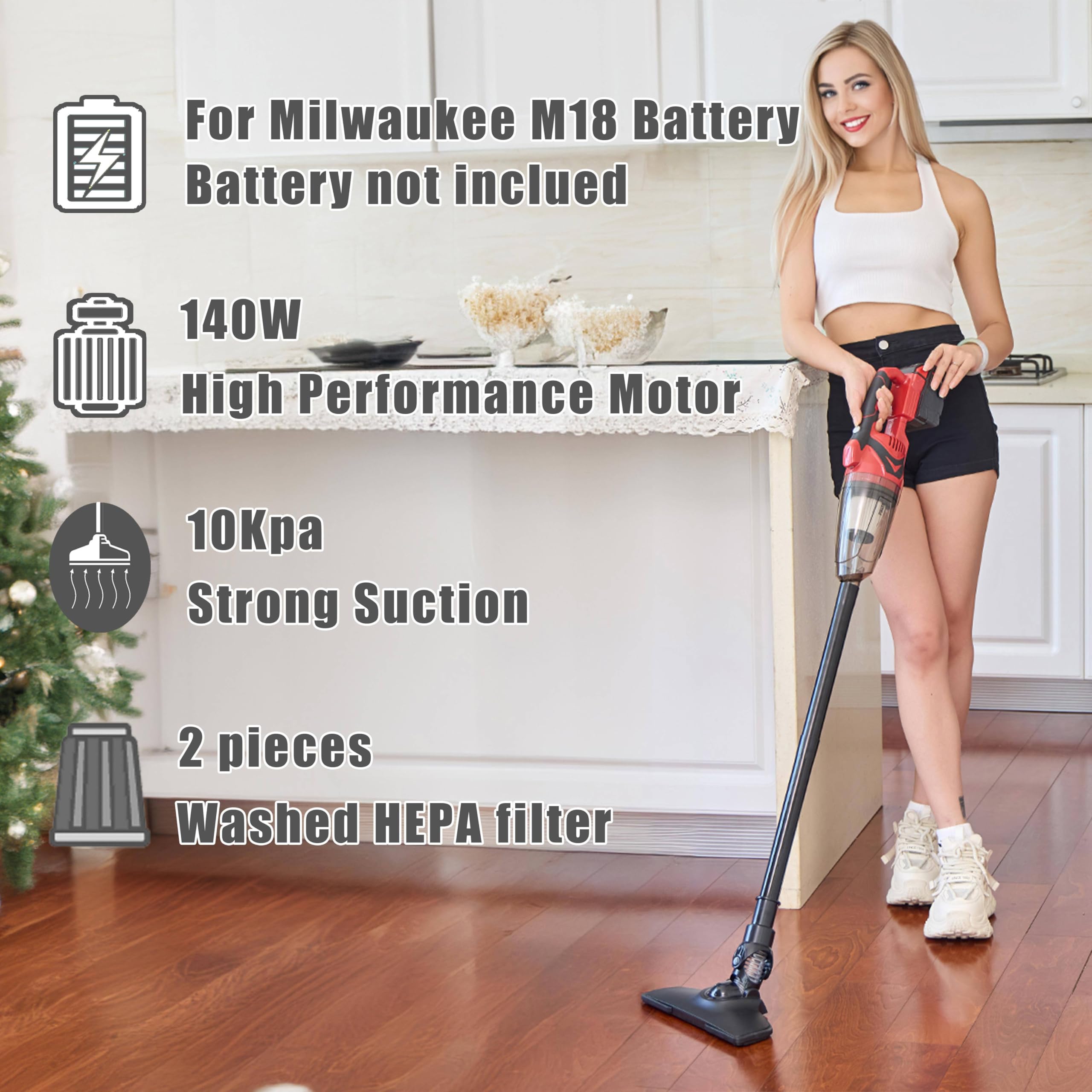 Pmlyq Cordless Vacuum Cleaner For Milwaukee M18 Battery,Wireless Handheld Power Vacuum Cleaner For Home, Boat, Workshop, Car, Pe