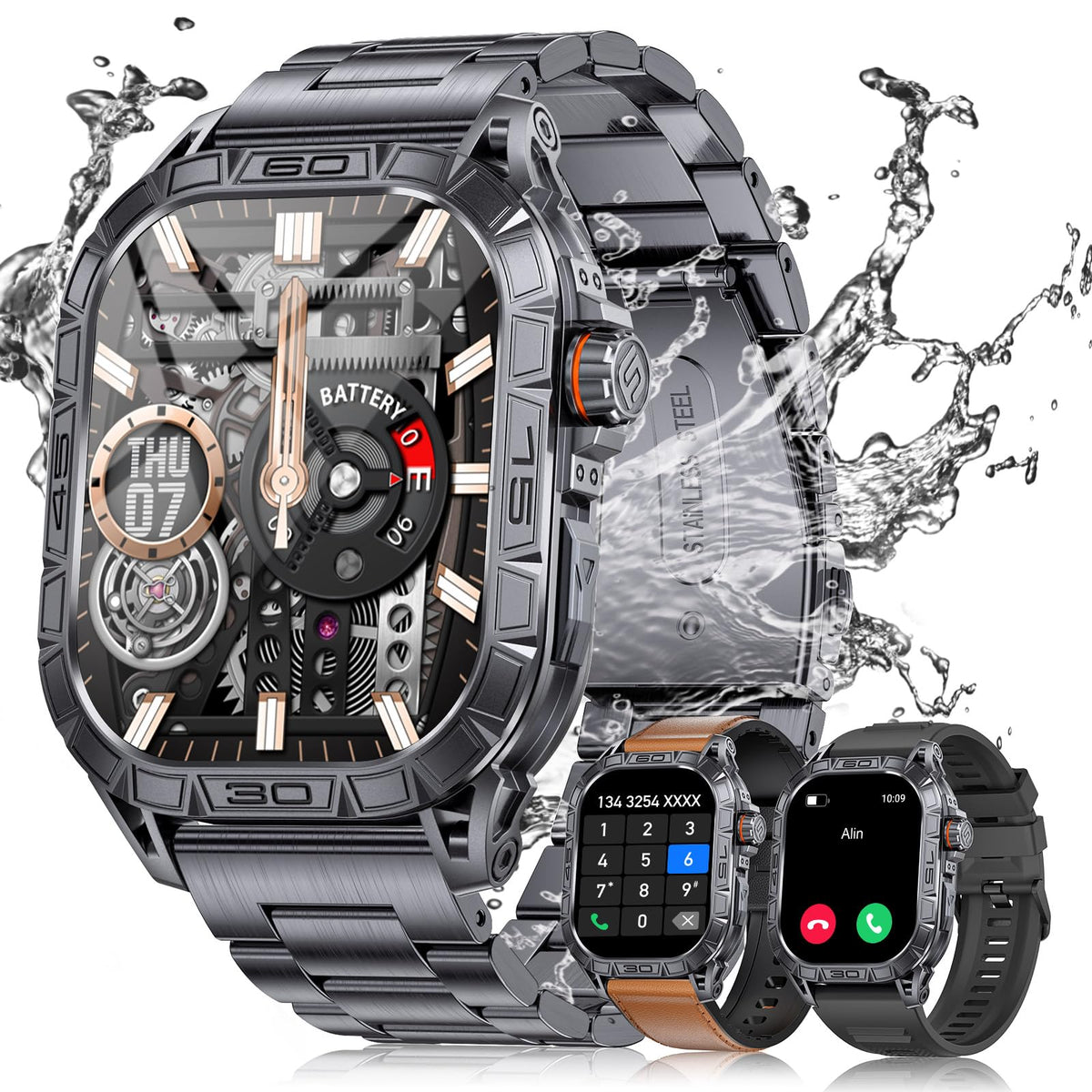 Lige Military Smart Watch For Men(Call Receive/Dial) With 3 Straps,1.96 ''Hd Big Amoled Rugged Smartwatch For Iphone/Android Pho