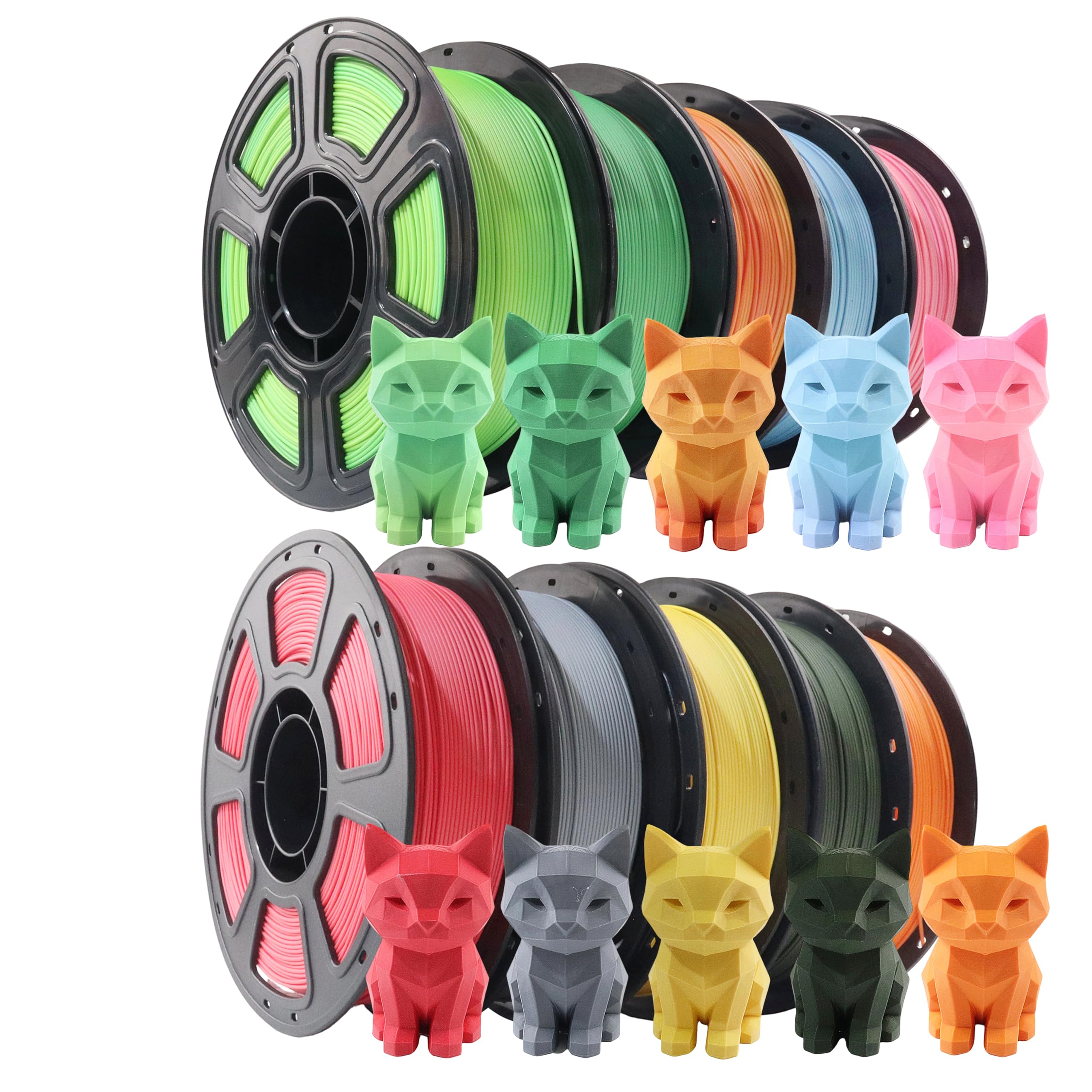CHCKX Matte PLA 3D Printer Filament Bundle, 1KG Spool(2.2lbs) 1.75mm PLA Filament for Most FDM 3D Printers,10 Mix Colors