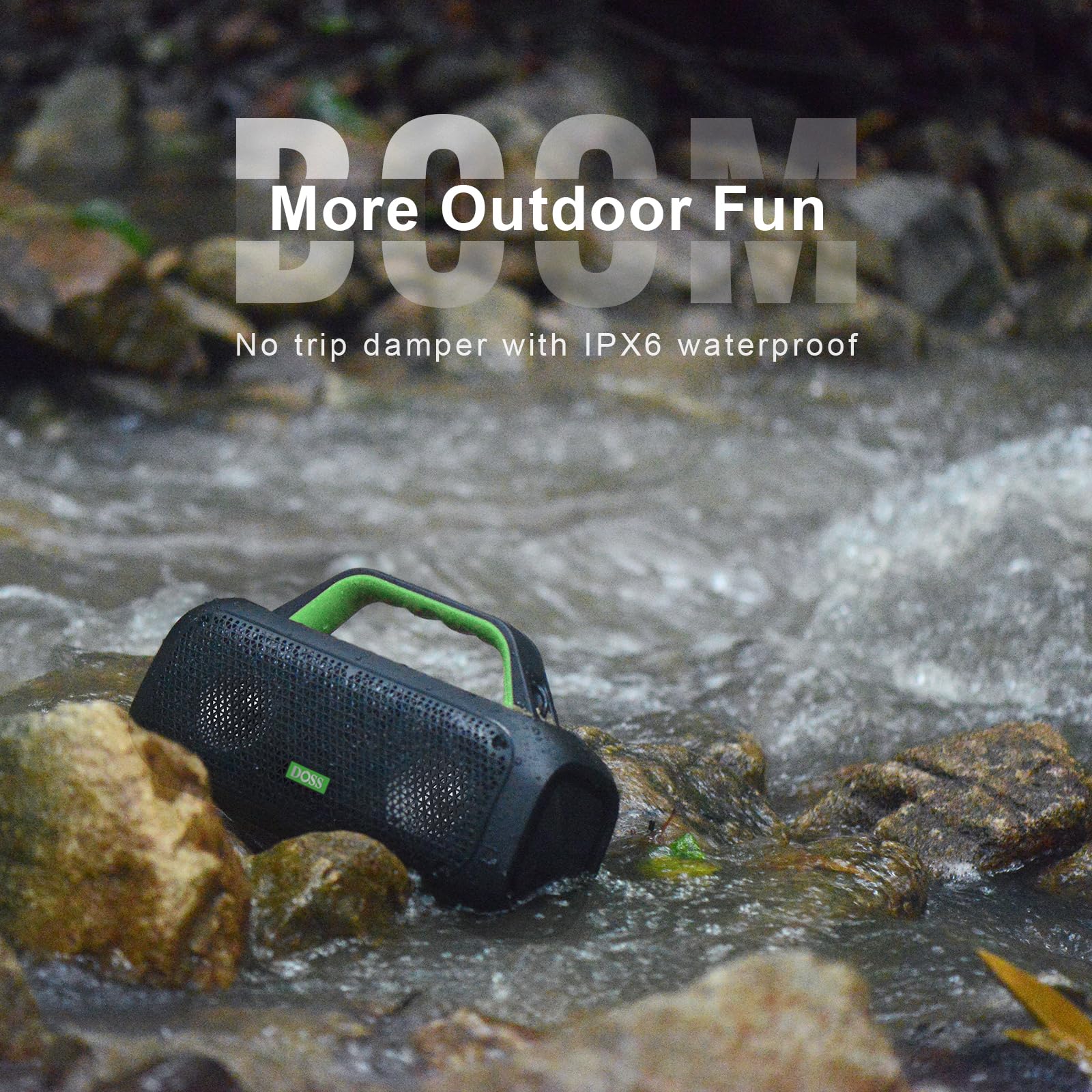Doss Extreme Boom Bluetooth Outdoor Speaker With 60W Mighty Sound, Deep Bass, 30H Playtime,10400Mah Power Bank, Ipx6 Waterproof With Portable Strap For Camping, Beach, Garage Green
