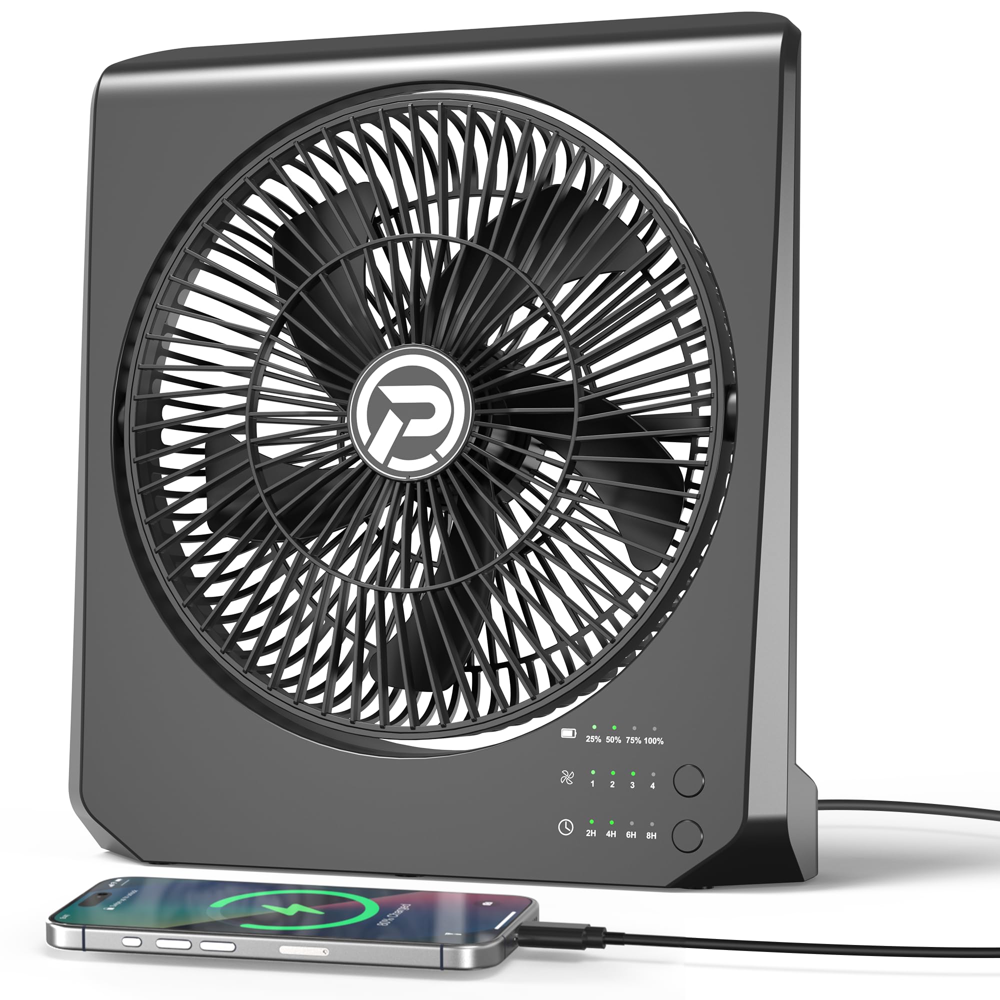 20000mAh Rechargeable Fan for Camping - 55h Super Long Last Battery Operated Fan, 10 Square Table Fan with Timer, 210 Pivot 4 Po