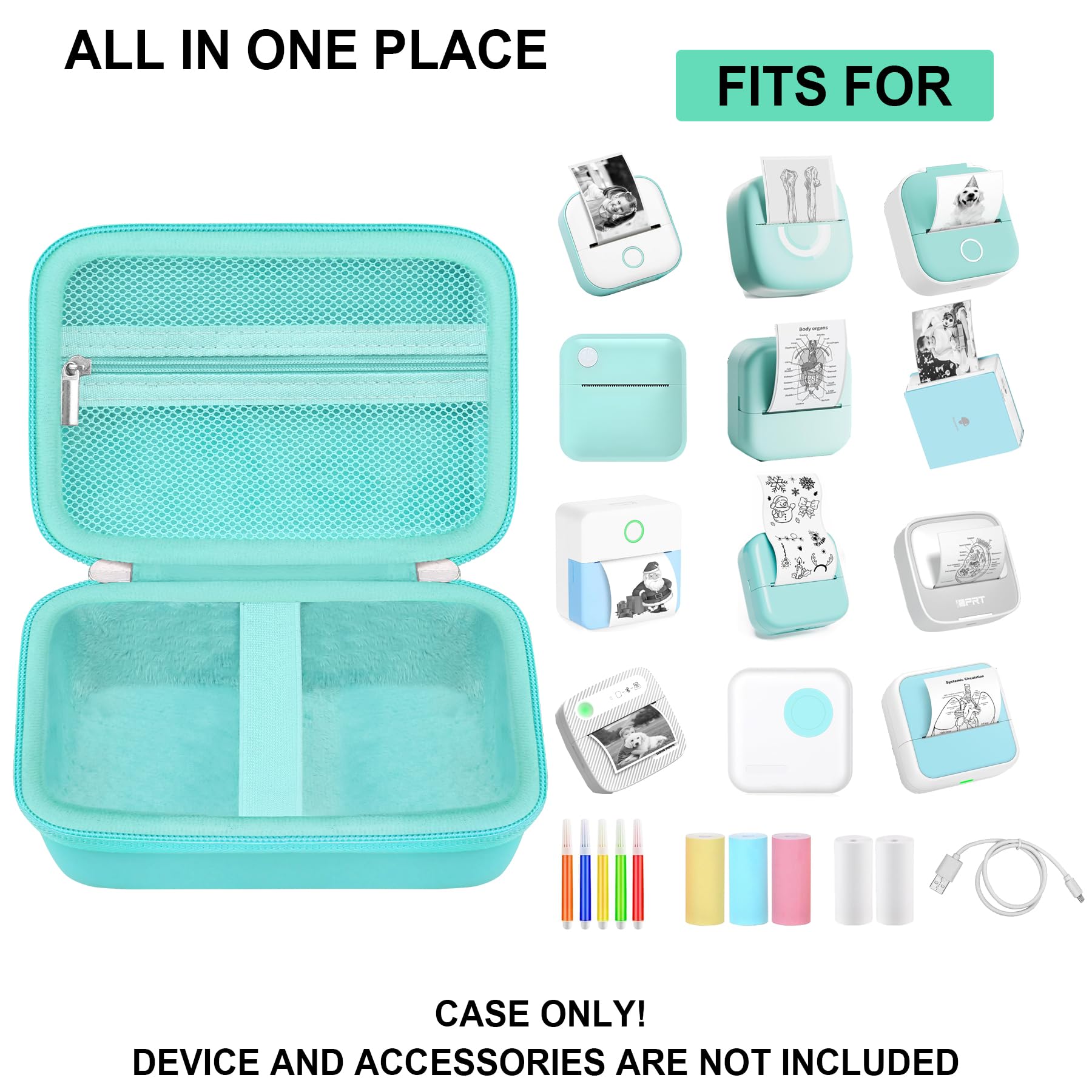 Supmay Mini Printer Case For Ponek T02/ For Memoking/For Phomemo/For Anycash/For Cabaro Mini Printer Sticker Printer, Bluetooth