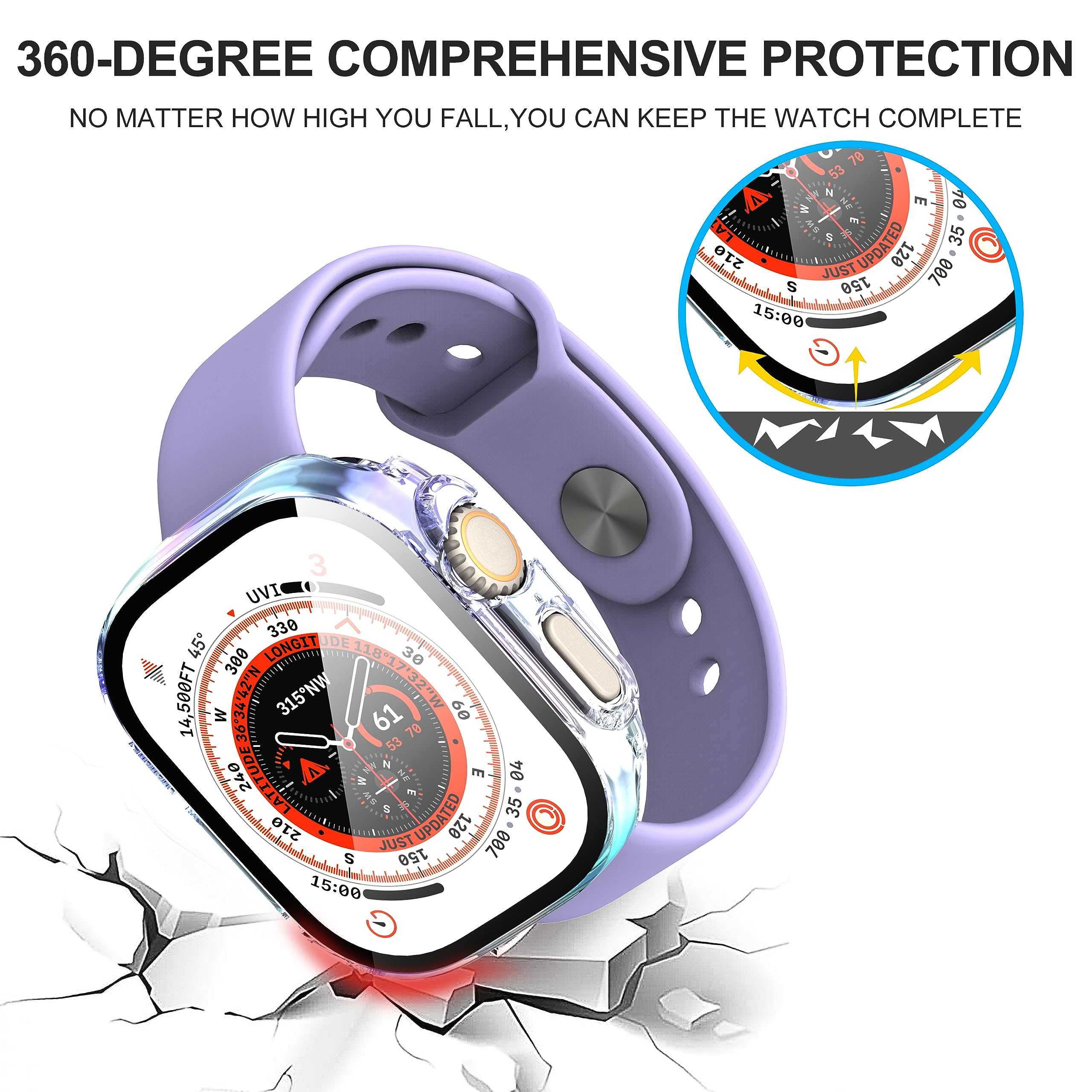 Suoman 2 Pack For Apple Watch Ultra/Ultra 2 49Mm Screen Protector Case, Pc All Around, Tempered Glass Screen Protector Case Ultr