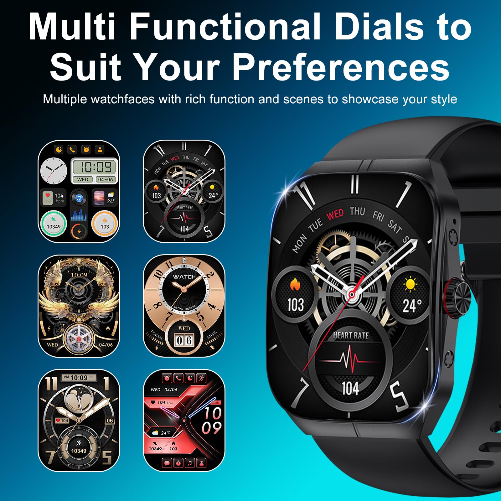 Aisenflixs Curved Screen Smart Watch, Sport Fitness Tracker, Call Message Notification, Health Monitoring, For Android Ios