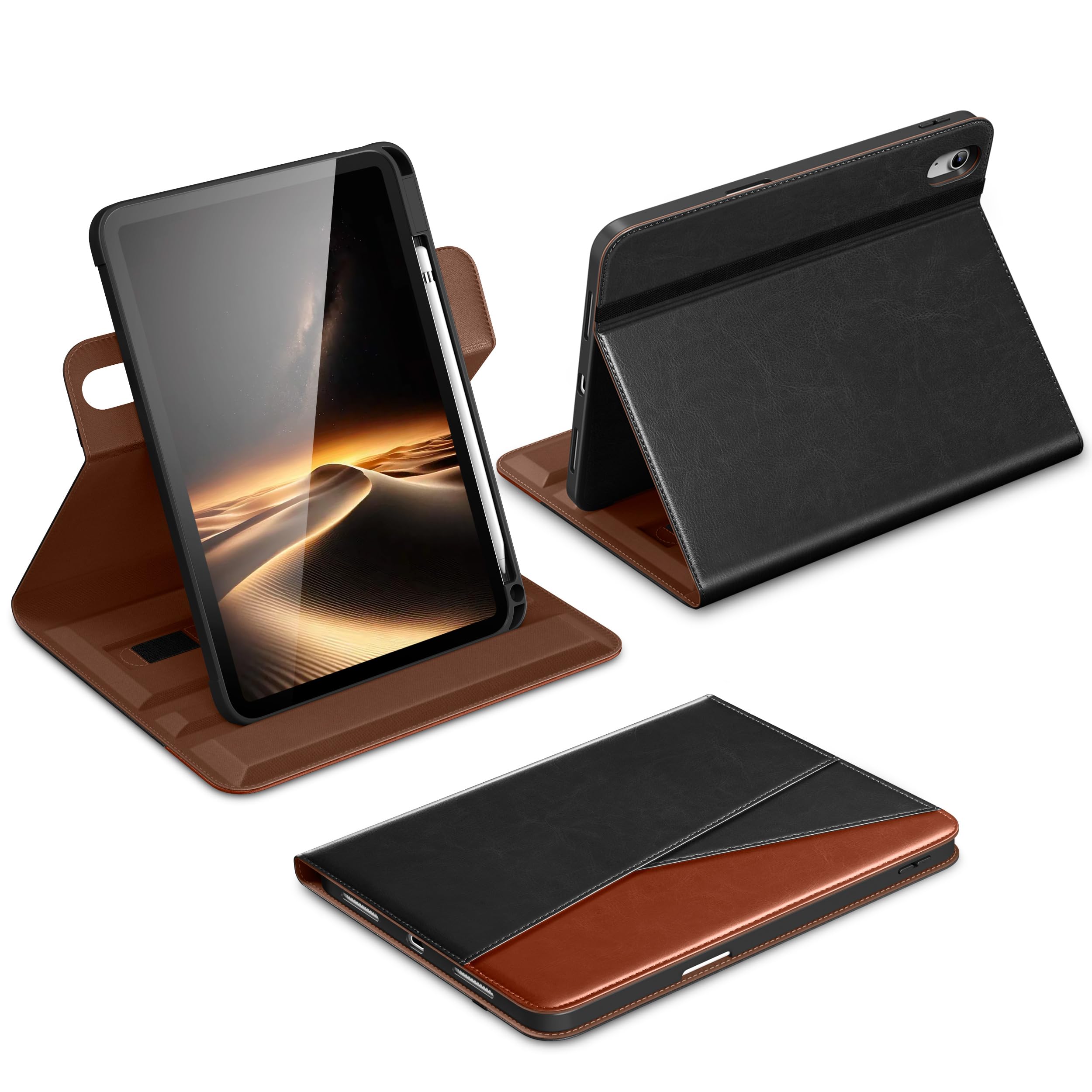 DTTO for iPad A16 Case, iPad 11th / 10th Generation Case (2025/2022), 360 Degree Rotating Premium Leather Folio Stand Cover with