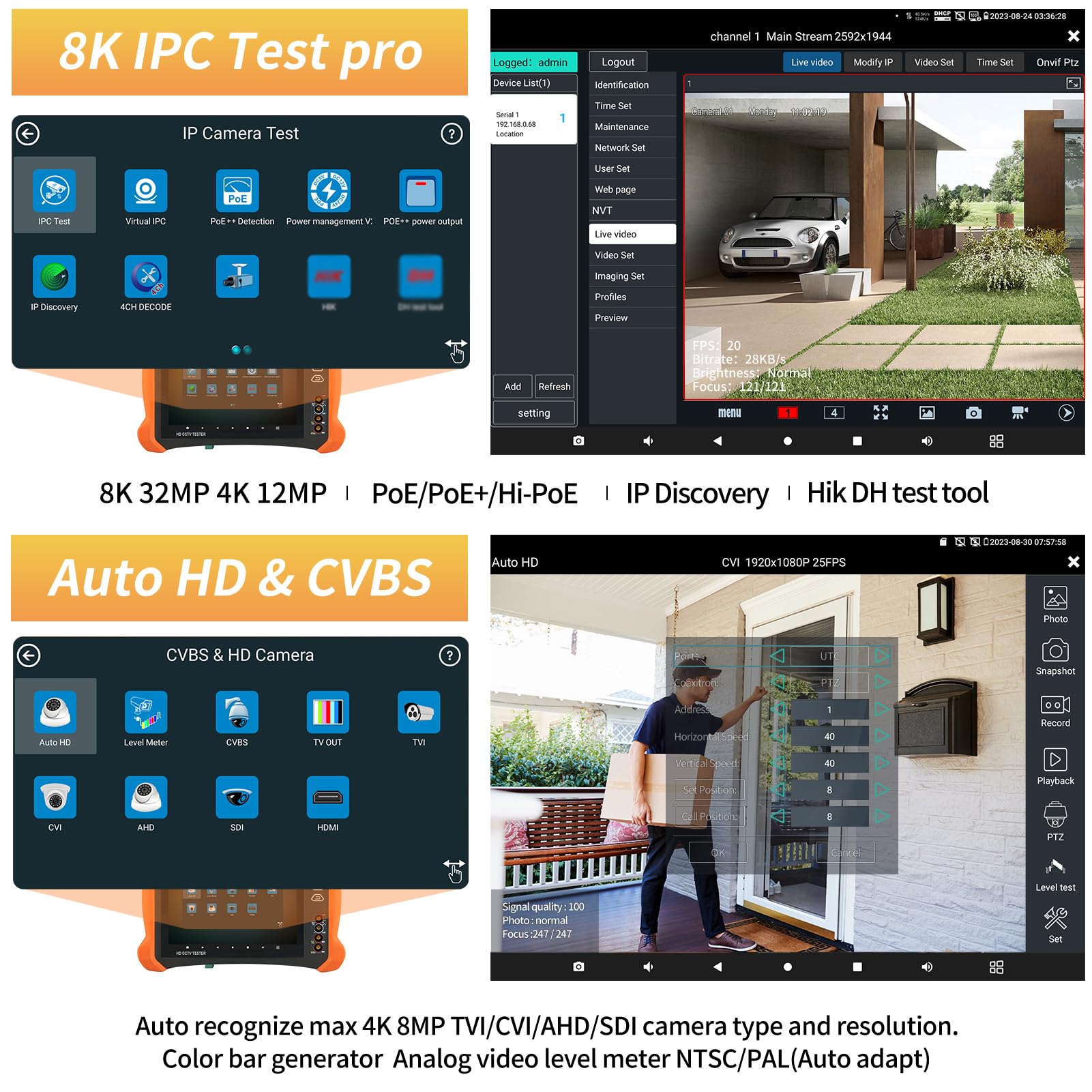 Rsrteng X9-Movtadhs Cctv Tester,8K 32Mp 12Mp Ip Camera Tester,4K 8Mp Tvi/Cvi/Ahd/Sdi/Cvbs Cctv Monitor Support Dmm, Opm, Vfl, Td
