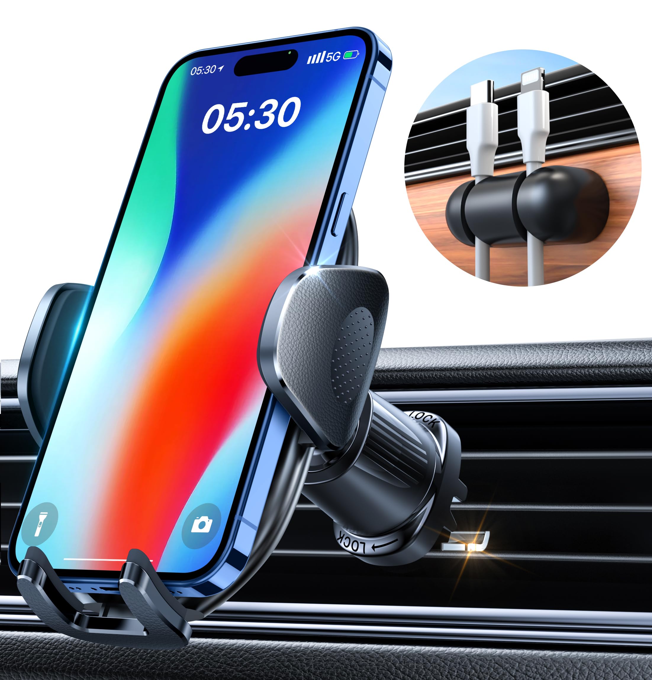 Yru Car Phone Holder [2025 Upgraded Metal Hook Clip], Phone Holders For Your Car [No Fear Of Bumps] Air Vent Phone Mount Widely 