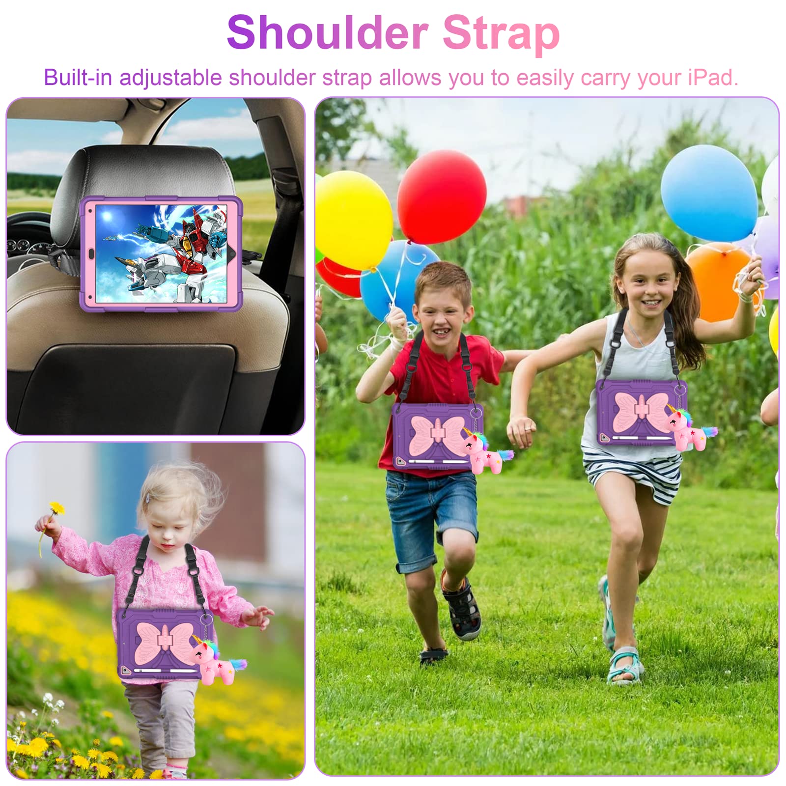 Vofuoe For Ipad 6Th/5Th Generation Case With Screen Protector For Ipad 9.7 Case 2018 2017 Butterfly Stand Strap Dolls Pencil Hol
