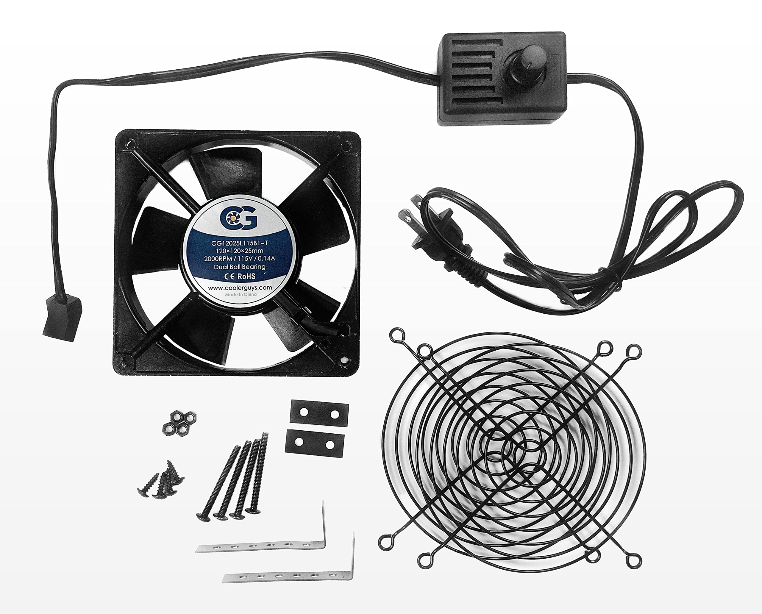 Coolerguys 120X25Mm Low Speed Ac Fan With Mount/Stand And Manual Speed Control Kit Cgac1225L Bc