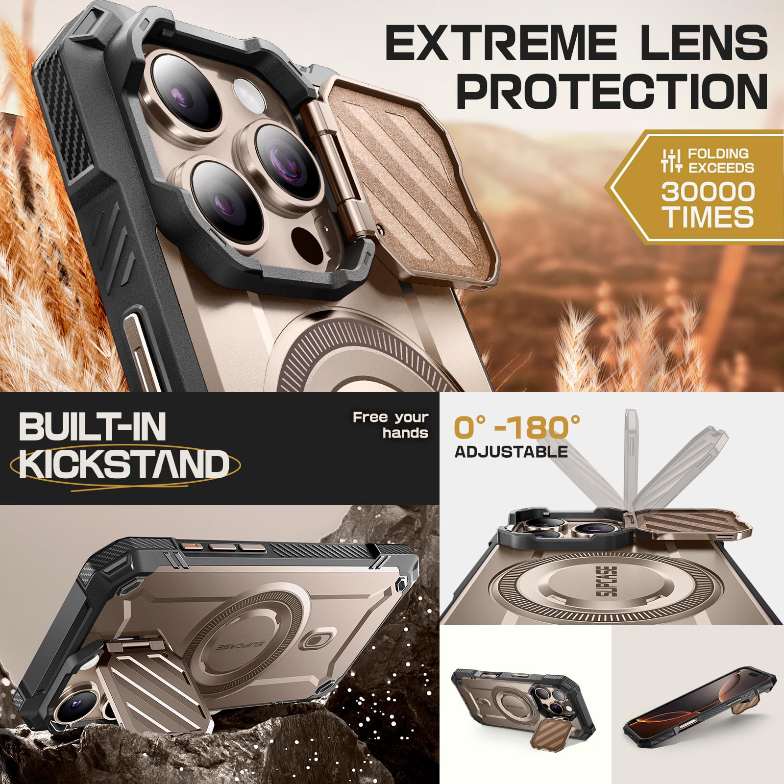 Supcase For Iphone 16 Pro Max Case With Camera Cover Stand (Ubmag Xt), [Compatible With Magsafe] [Built In Kickstand] [Military