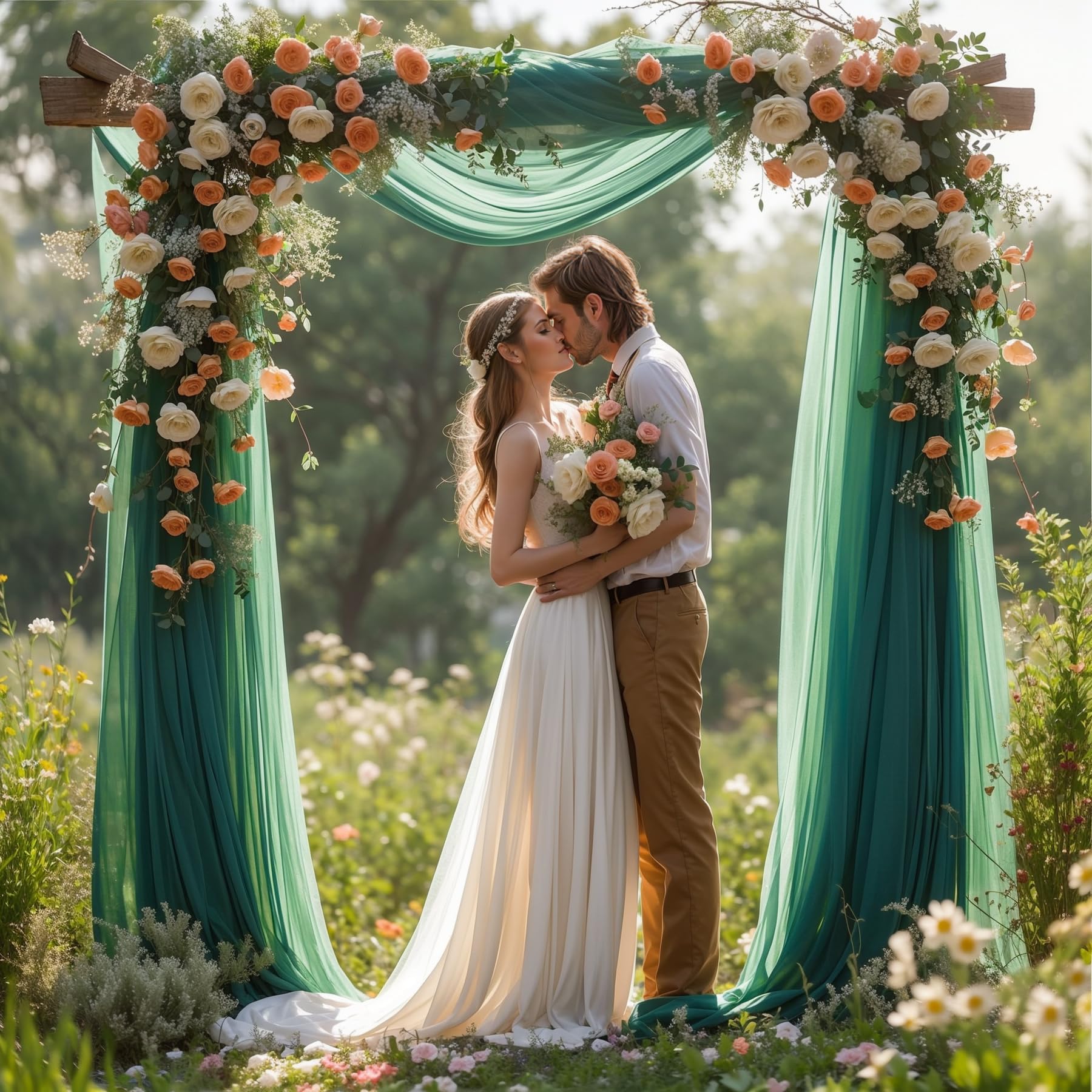 Wedding Arch Draping Fabric, 1 Panel 28 X 19Ft Emerald Green Arch Drapes Sheer Backdrop Curtain For Wedding Ceremony Party Ceili