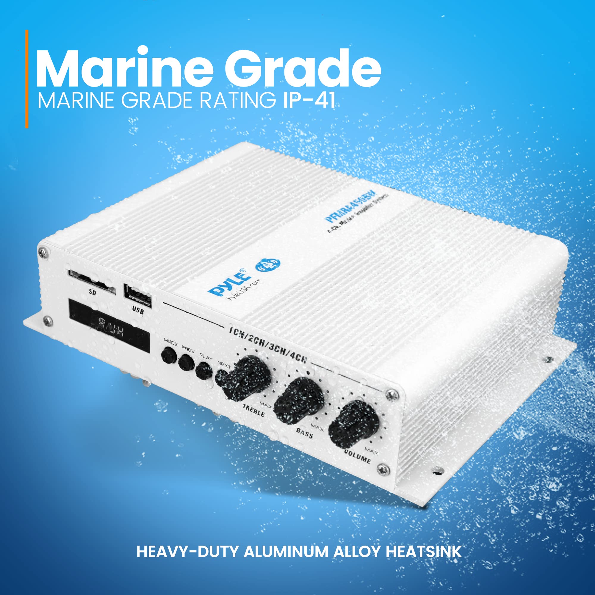 Pyle 4 Channel Bluetooth Marine Amplifier   Compact Power 400 Watt Rms 4 Ohm Full Range Monoblock Stereo & Waterproof   Wireless