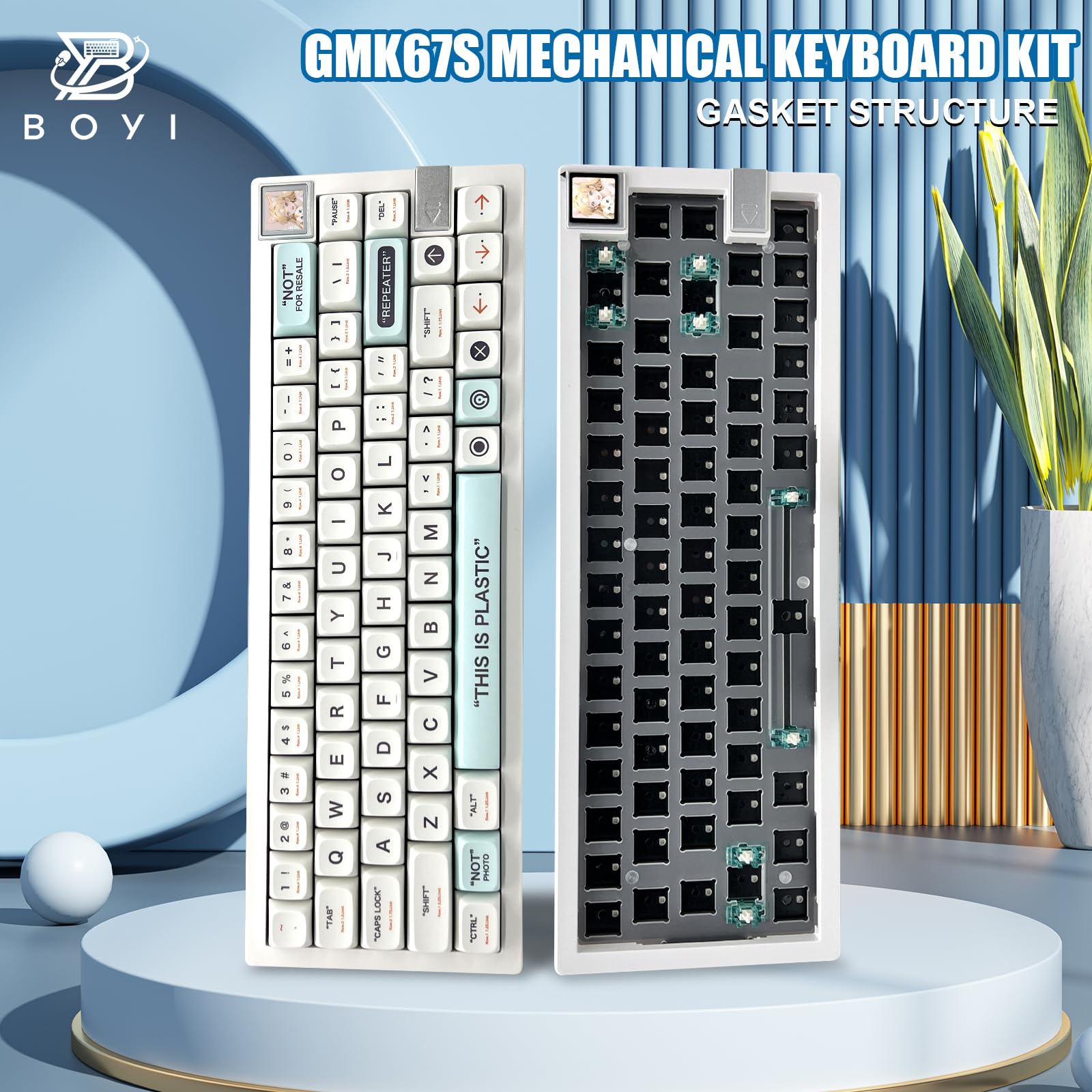 Boyi Gmk67S 65% Keyboard Kit With Tft Lcd Screen,Hot Swap Bt5.0/2.4G/Type C Tri Mode Wireless Gasket Structure Kit Rgb Mechanica