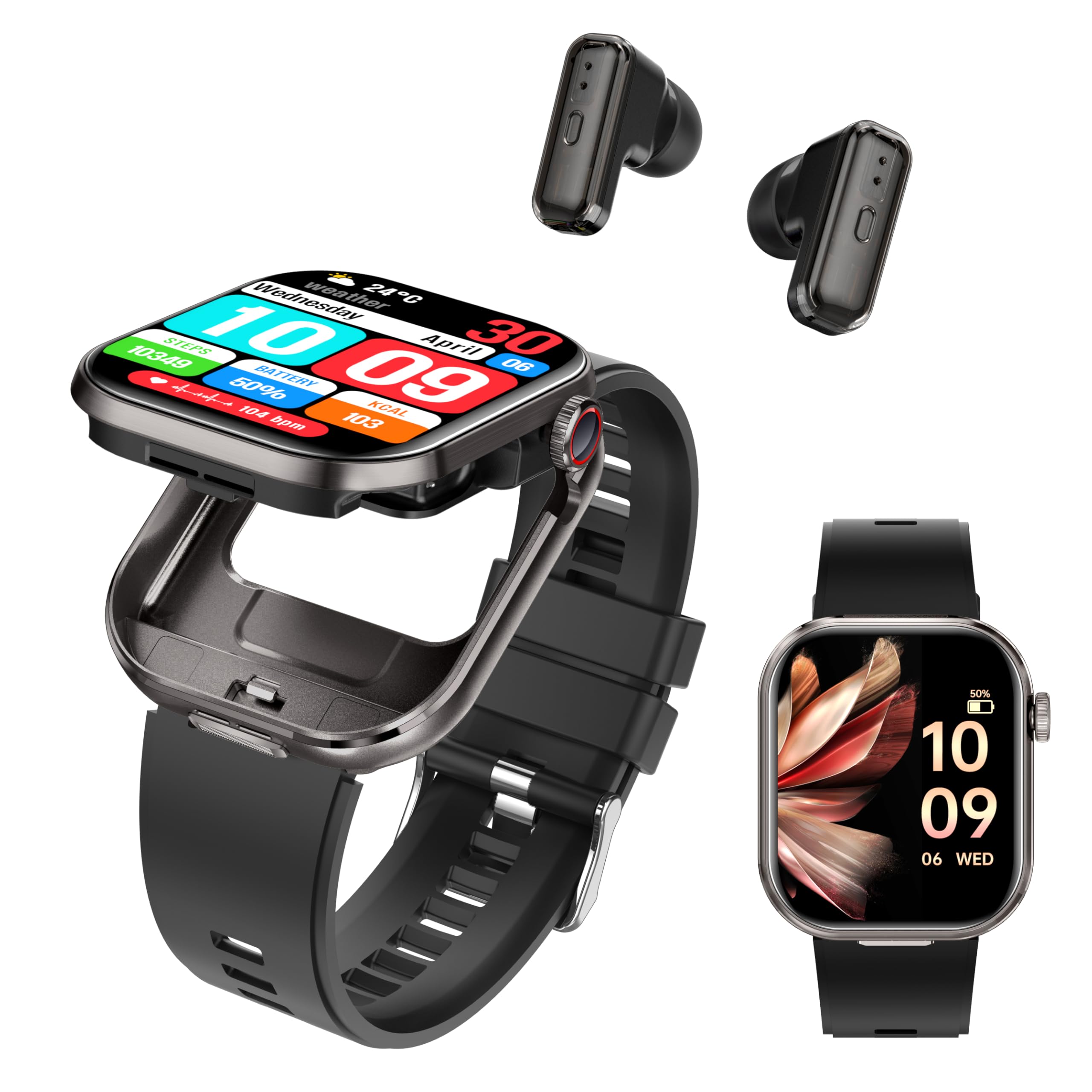 Military Smart Watch with Earbuds for Men, Bluetooth Calling can Answer and Make Calls, IP67 Waterproof Fitness Smart Watch, Spo