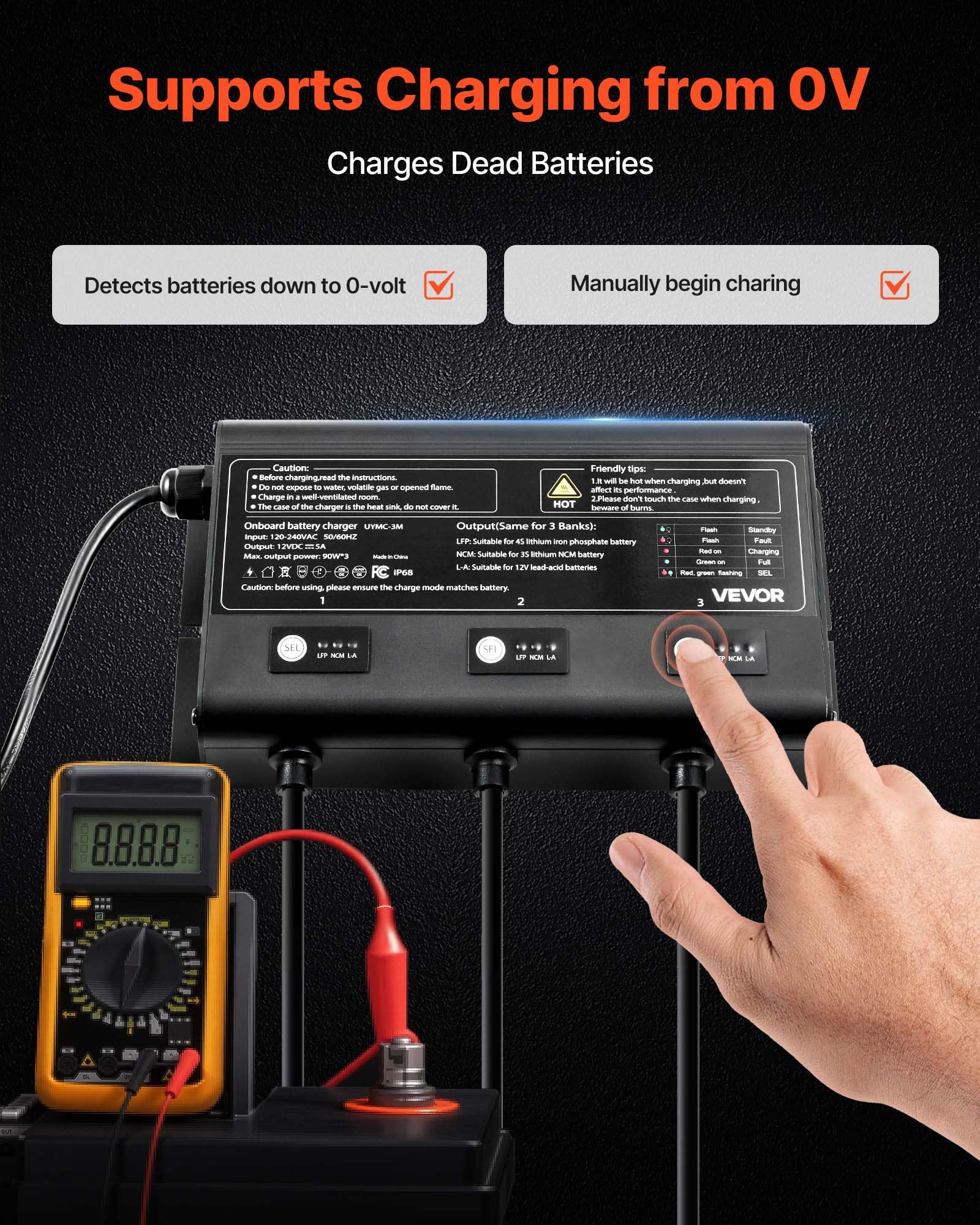 Vevor Marine Battery Charger, 3-Bank, 5A    3, 12V Onboard Boat Charger, Ip68 Waterproof Smart On-Board Battery Charger For Lith