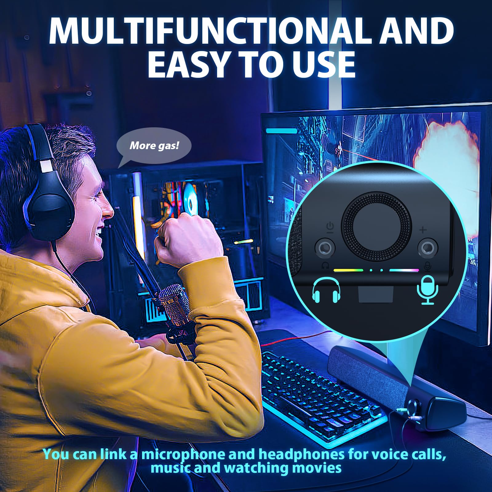 Hpylifh Computer Speakers, Usb Powered 3.5Mm Aux Pc Sound Bar For Desktop Monitor, Gaming Speakers With Headphones & Microphone