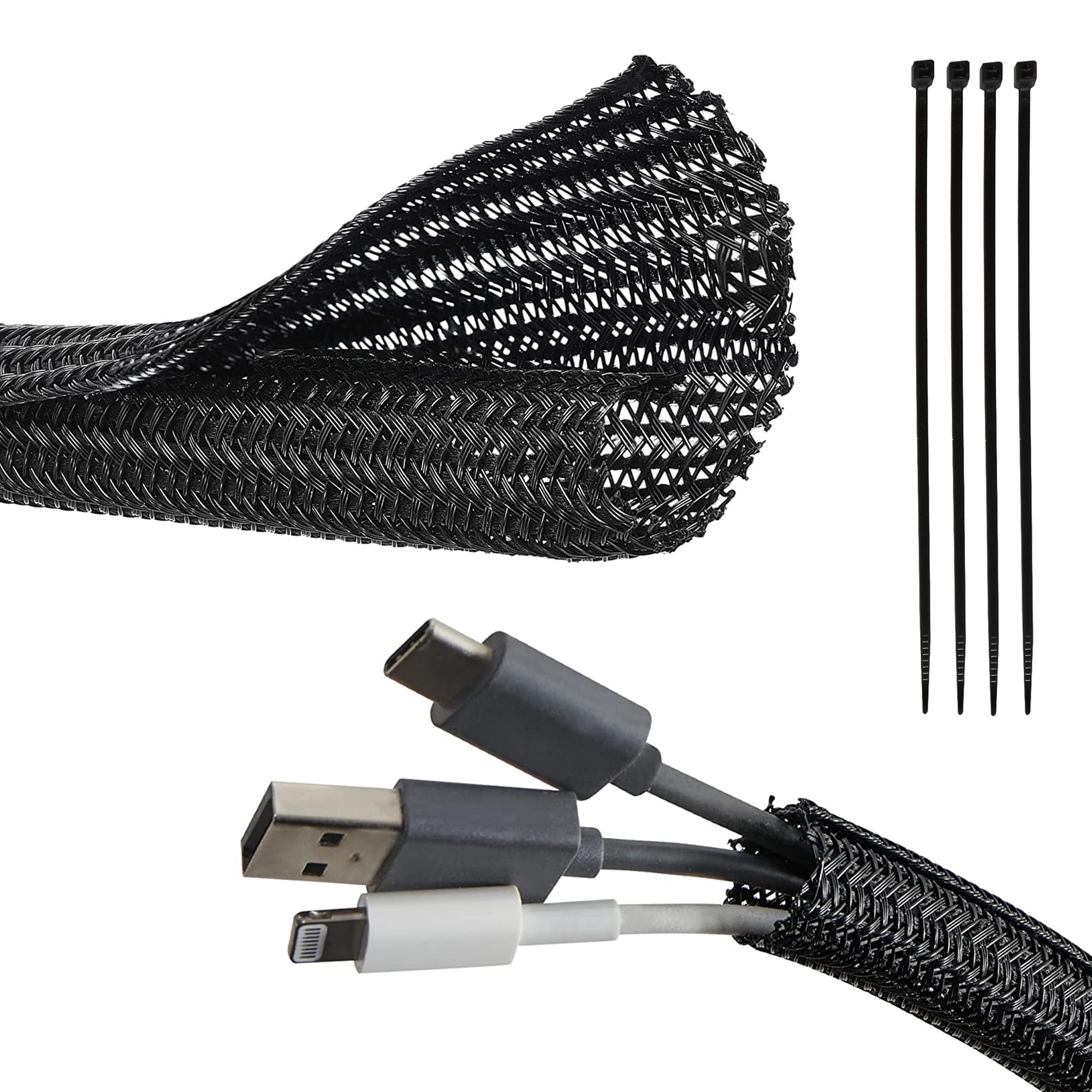 Red Wolf Cable Sleeves Cord Management Braided Wire Loom Split Sleeving 3/8 Inch X 10 Ft Protector Wiring Cable Cover Flexible S