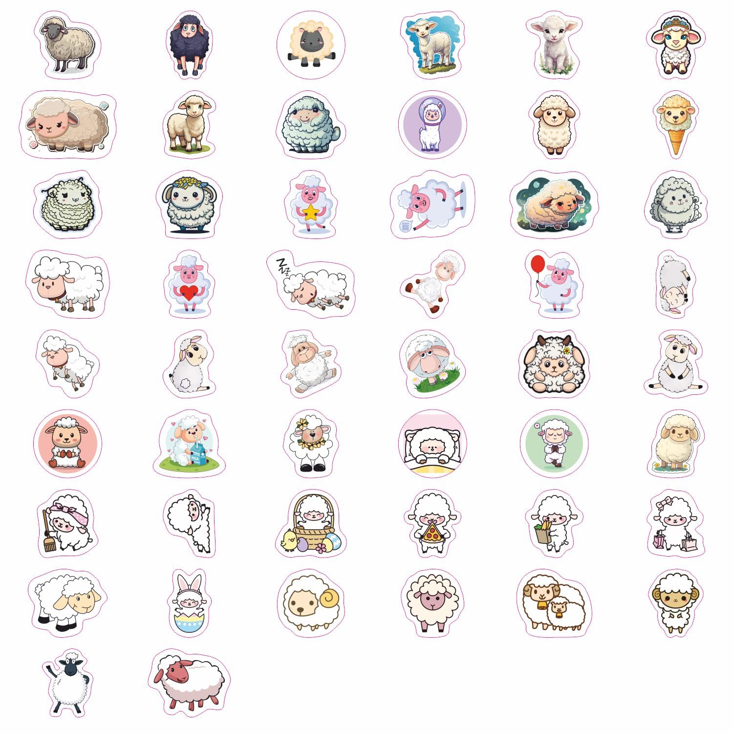 100Pcs Sheep Stickers, Lamb Stickers And Decals, Sheep Gifts For Women, Girls   Lamb Party Favors, Lamb Birthday Party Decoratio