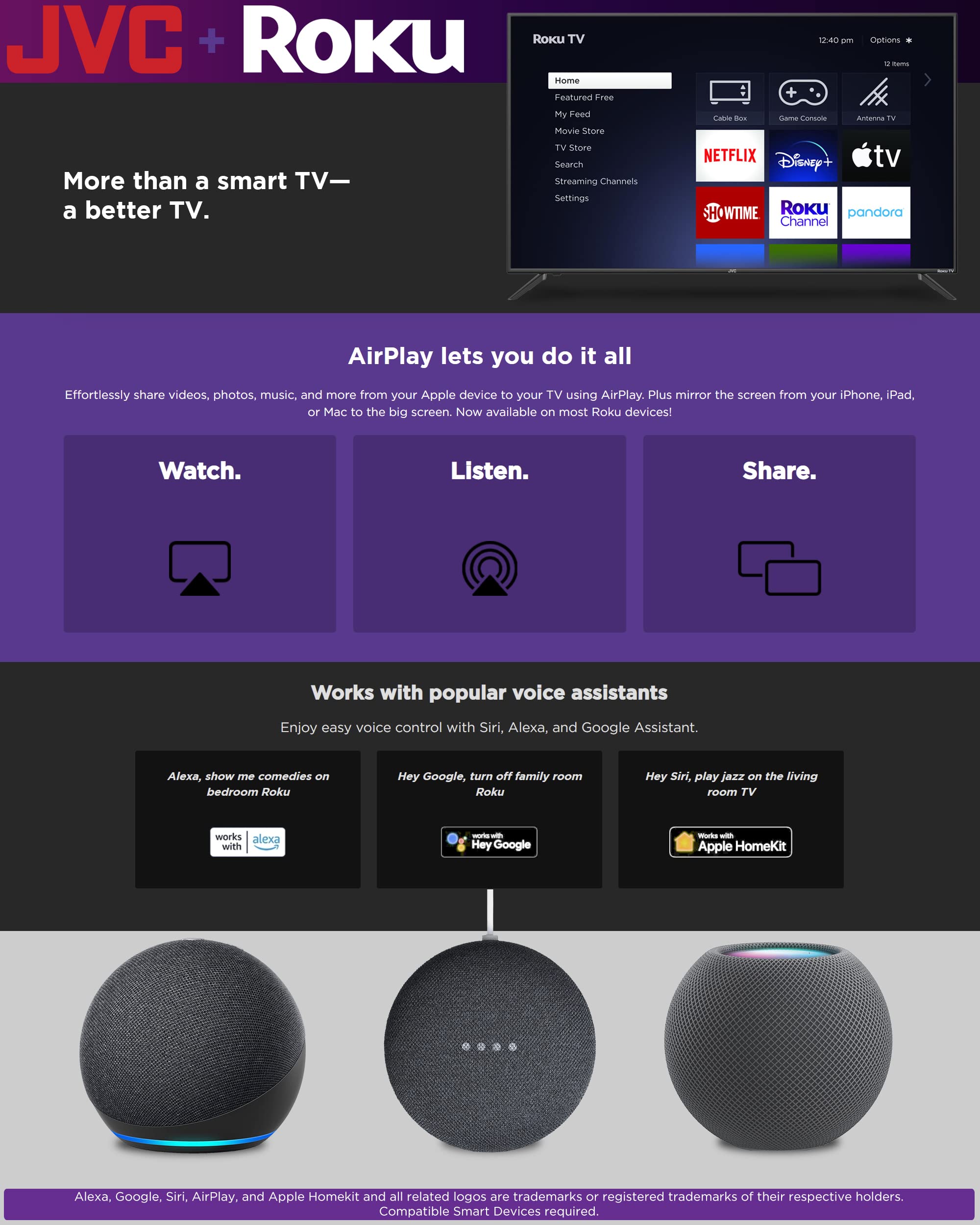 JVC 32-Inch 720p HD LED Roku Smart TV, Voice Control, Airplay, Screen Casting, 300+ Free Streaming Channels - LT32MAW2