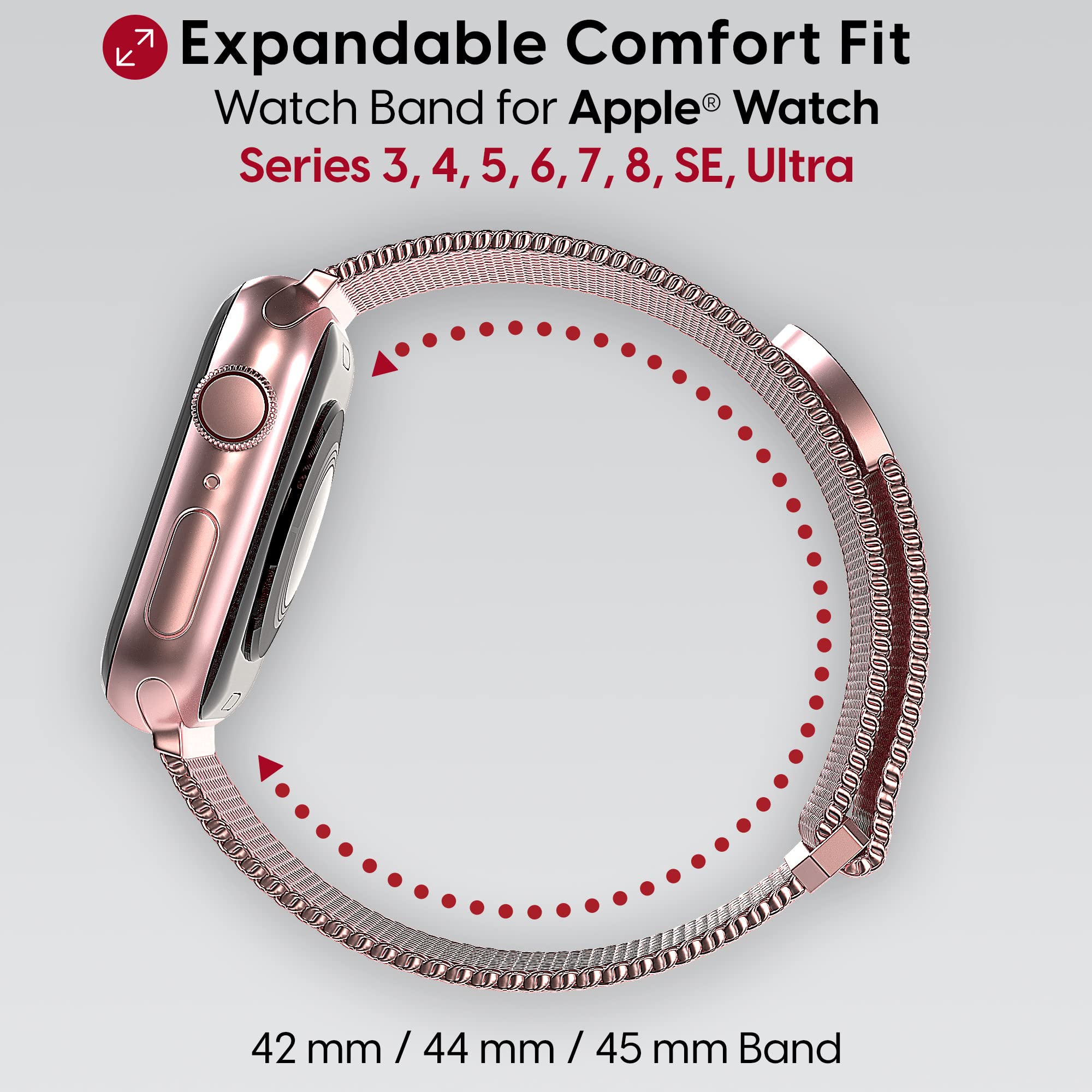 Talkworks Expandable Watch Band Compatible With Apple Watch Series   42Mm / 44Mm / 45Mm   Magnetic Closure   Stainless Steel Mes