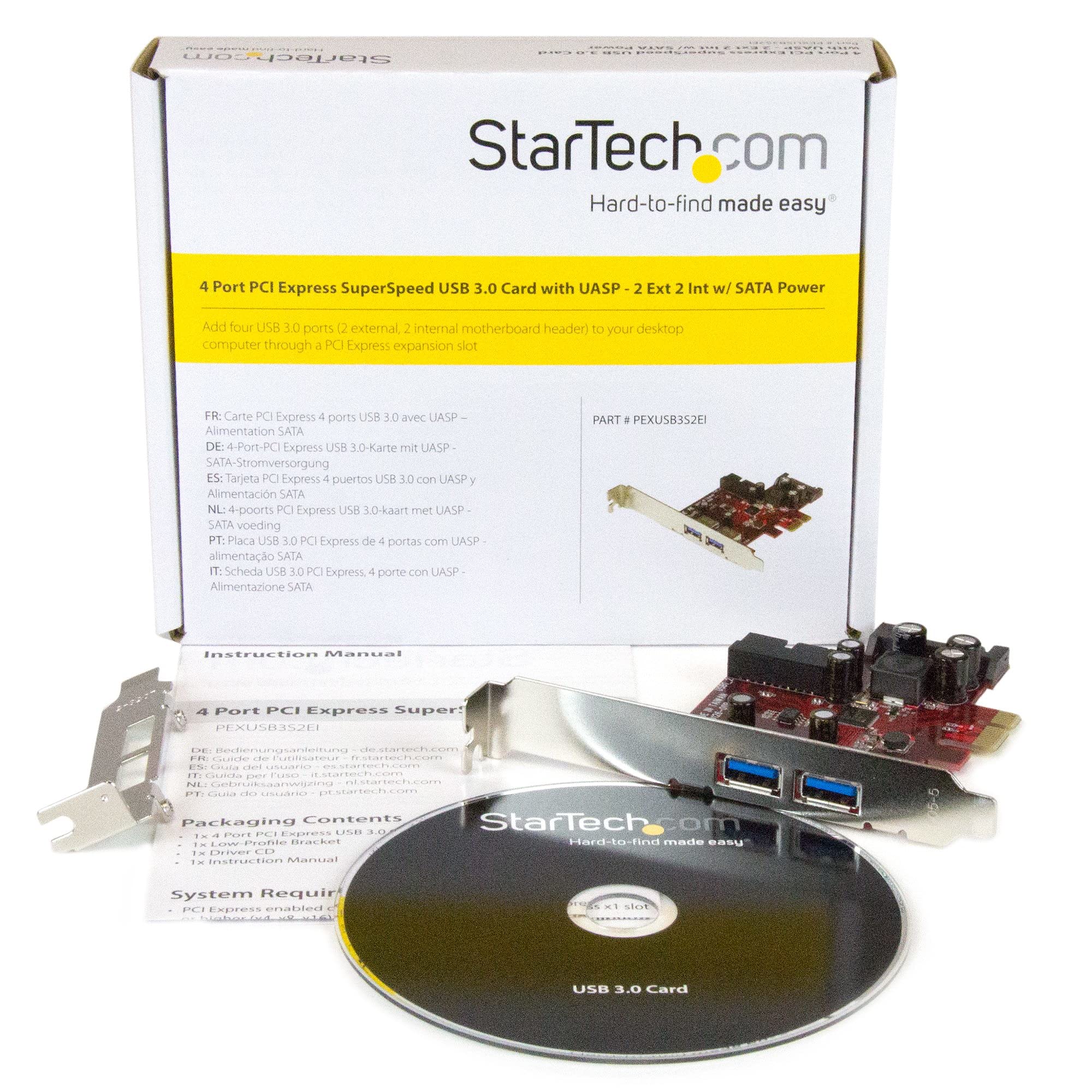 Startech.Com 4 Port Pci Express Usb 3.0 Card   2 External & 2 Internal   Sata Power   Uasp Support   2X Int Motherboard Style He