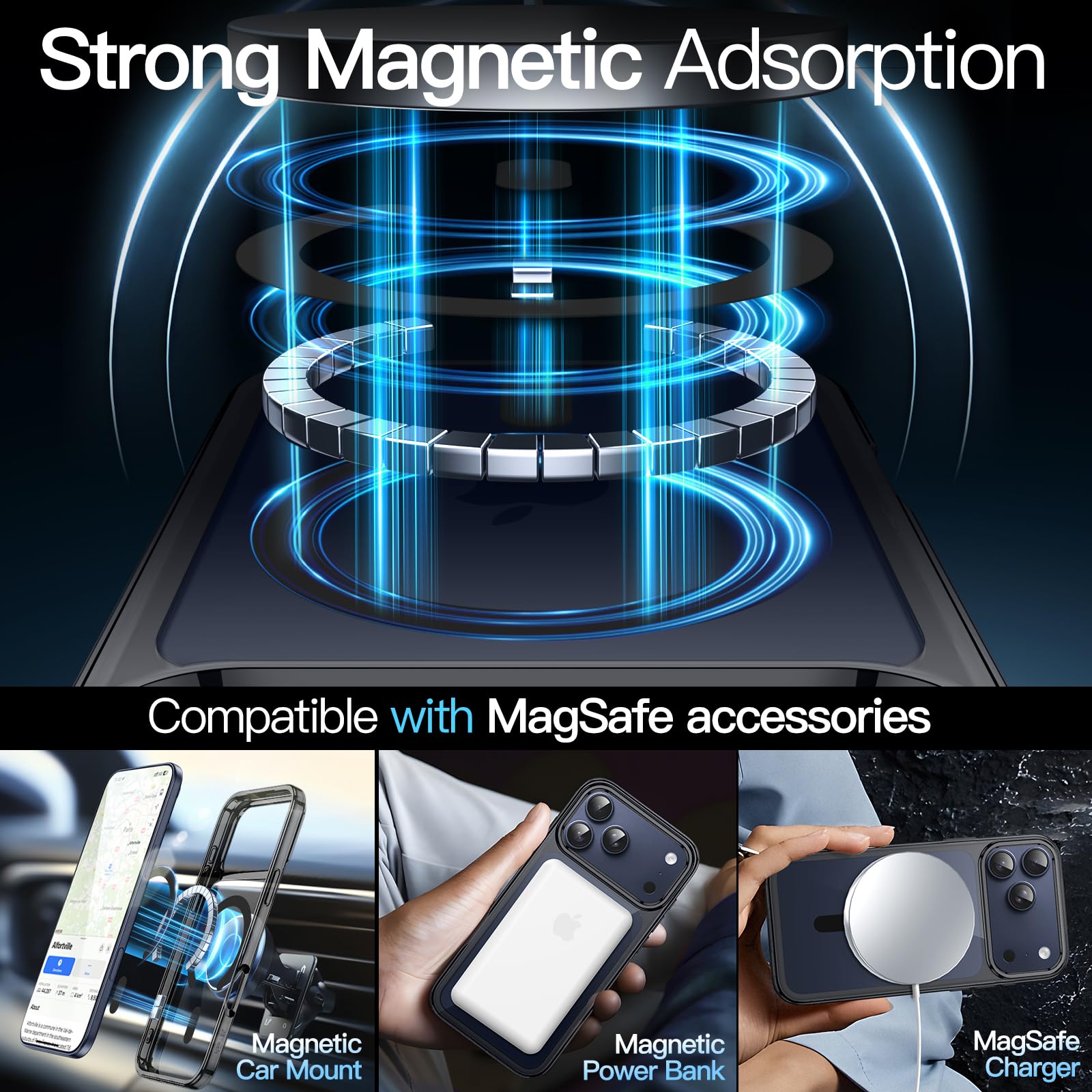 Jetech Magnetic Case For Iphone 17 Pro Max 6.9-Inch Compatible With Magsafe, Shockproof Phone Bumper Cover, Anti-Scratch Clear B