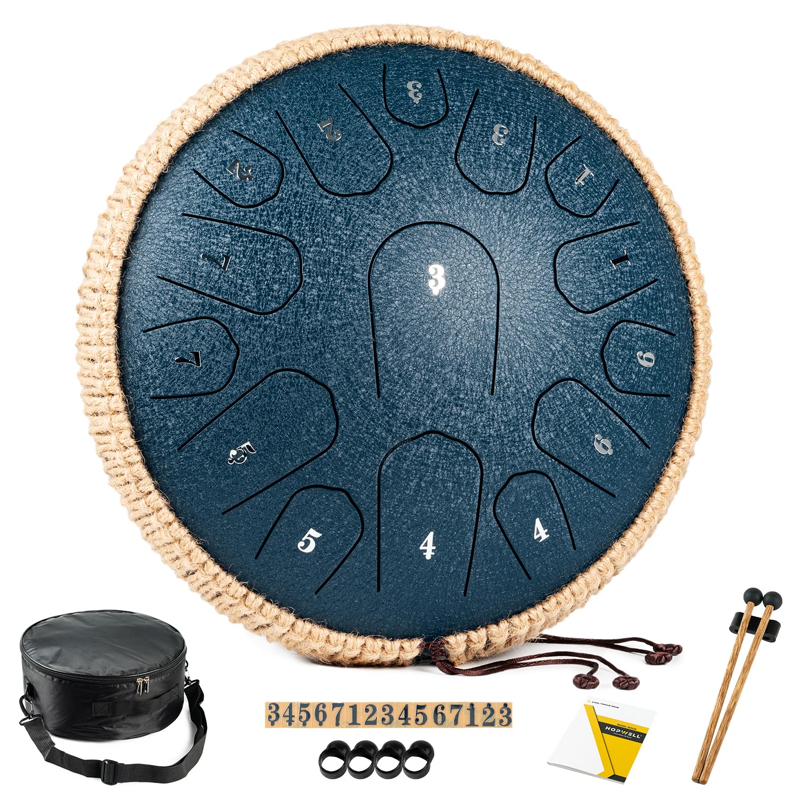 Hopwell Steel Tongue Drum   13 Inches 15 Notes Tongue Drum   Hand Pan Drum With Music Book, Handpan Drum Mallets And Carry Bag, 