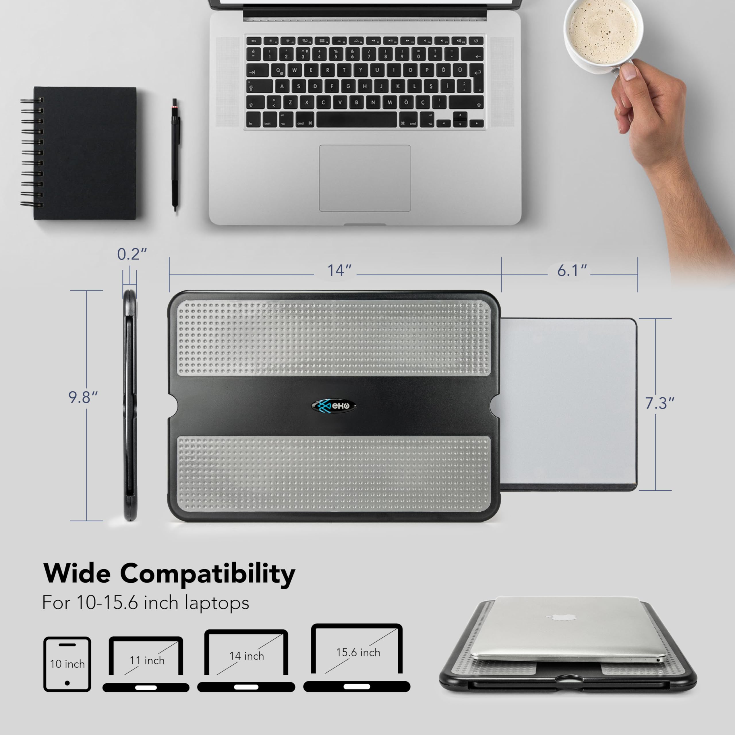 Eho Laptop Lap Pad   Laptop Stand Pad W Retractable Mouse Pad Tray, Anti Slip Heat Shield Tablet Notebook Computer Stand Table W