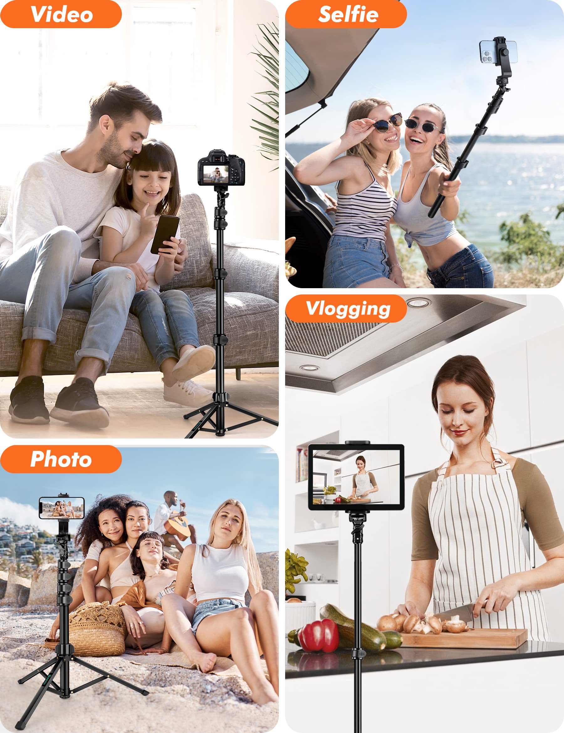 Phone Tripod, 71'' Tripod For Iphone, Selfie Stick Tripod Stand With Remote, Phone Tripod & Tall Travel Tripod For Recording Vid