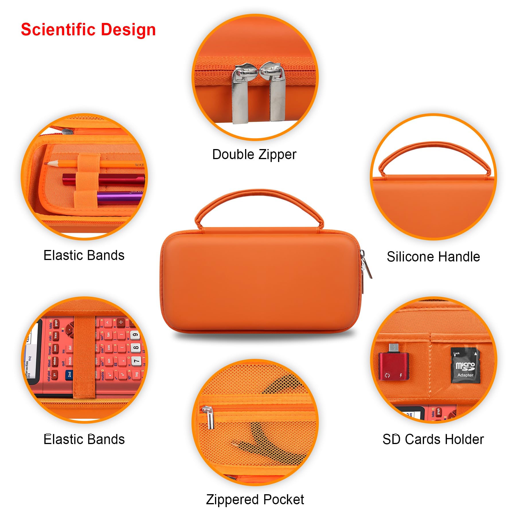 Elonbo Carrying Case For Texas Instruments Ti 84 Plus Ce/Ti 84 Plus/Ti 83 Plus/Ti 83 Plus Ce Color Graphing Calculator, Extra Mesh Pocket Fits Charging Cable Charger Manual, Orange