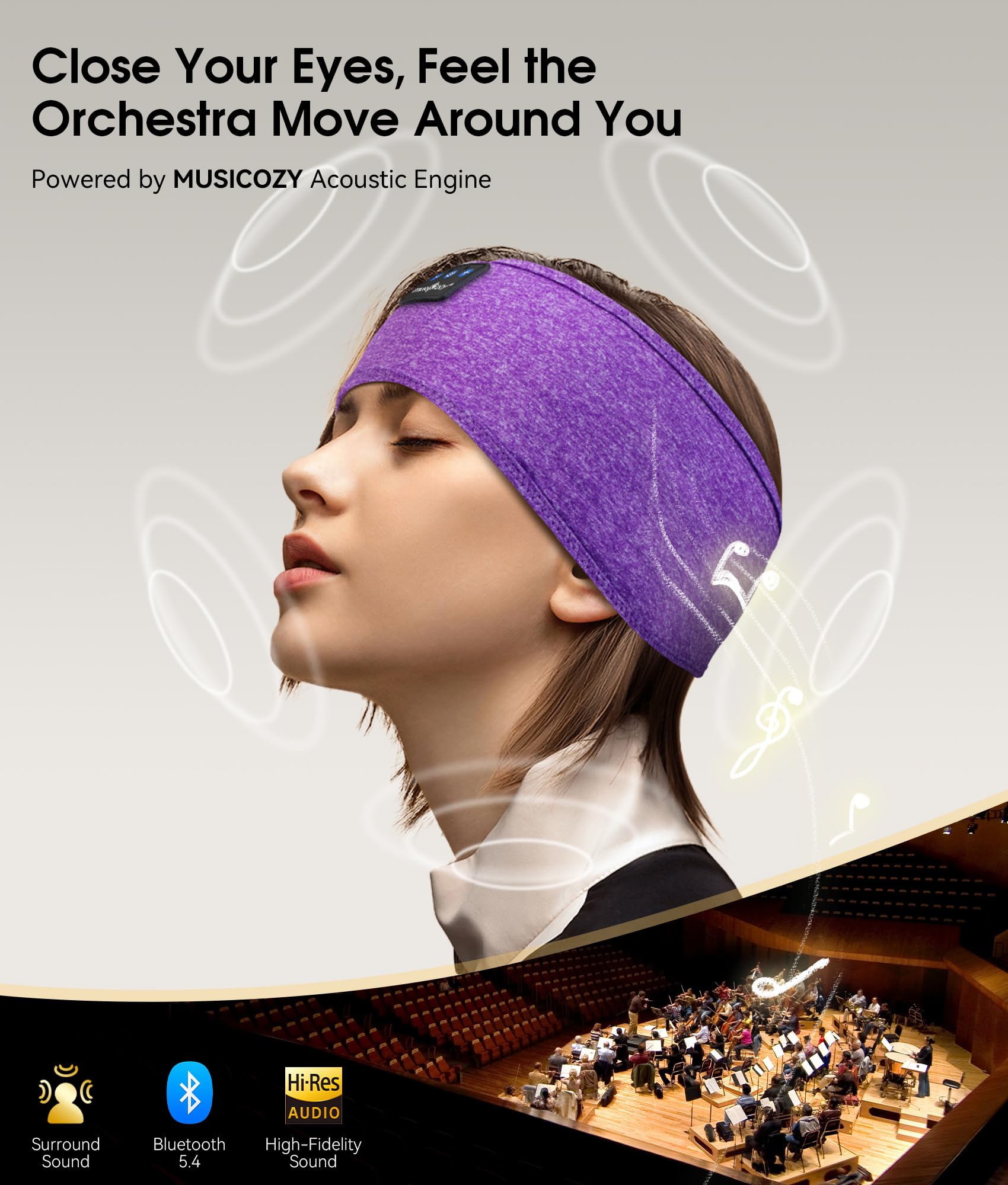 Musicozy Bluetooth 5.2 Headband Sleep Headphones Headband Headphones Sports Wireless Music Earphones Eye Mask Earbuds For Workou