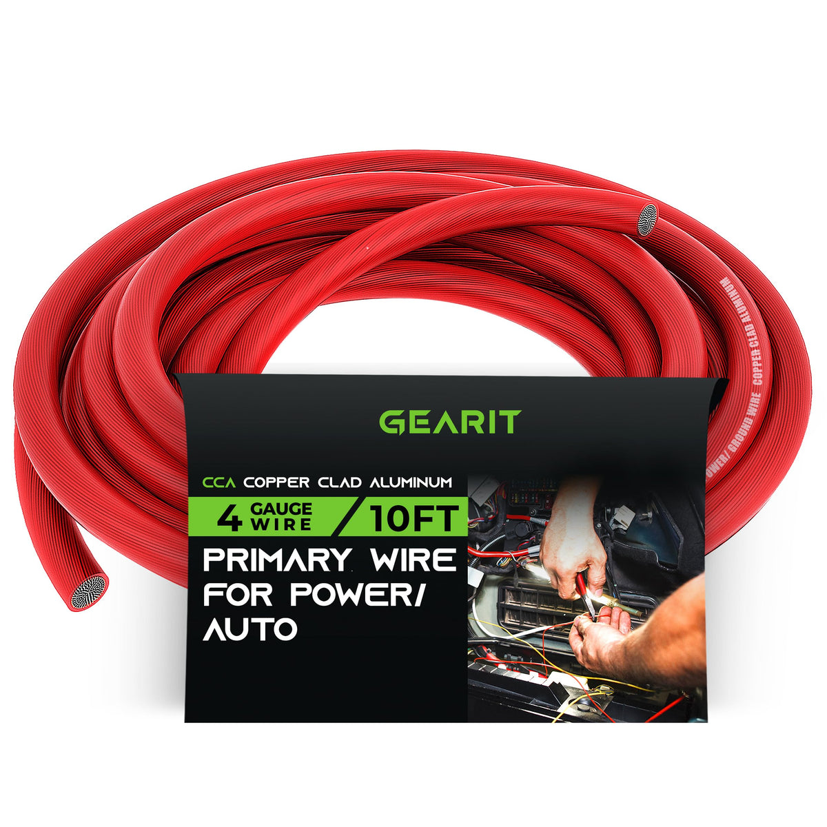 Gearit 4 Gauge Wire (10Ft   Red Translucent) Copper Clad Aluminum Cca   Primary Automotive Wire Power/Ground, Battery Cable, Car