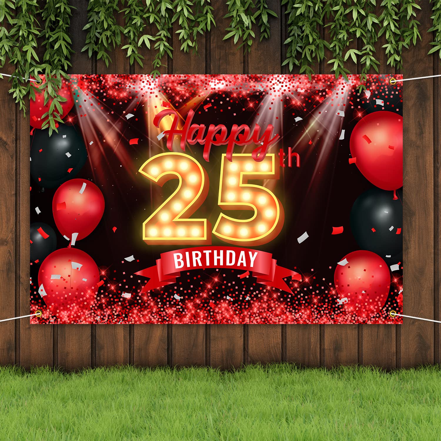 Happy 25Th Birthday Banner Backdrop Red And Black 25 Years Old Background Bday Decorations For Women Men Photography Party Suppl